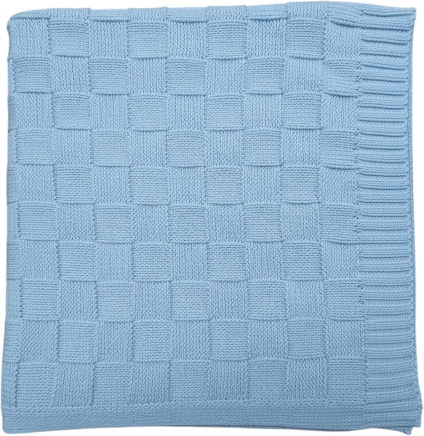 Baby Knit Blanket, 100% Cotton Checkered Patterns, Soft, Cozy, Lightweight Swaddle for Newborn & Infant Swaddling Beige Neutral, Perfect Baby Shower Ideas Baby Blue 30x40