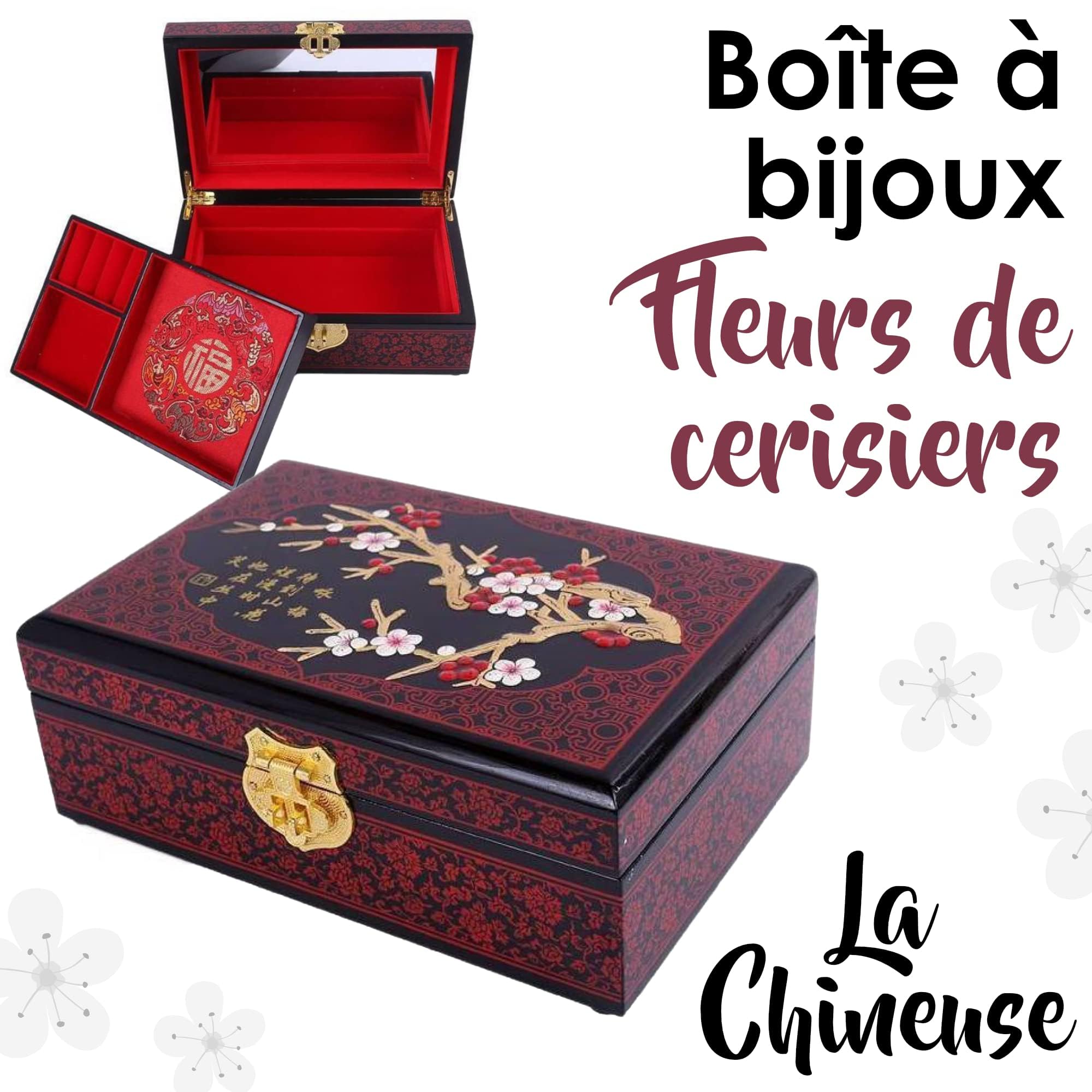 lachineuse - Schmuckschatulle in Form einer Kirschblüte - Schmuckkästchen und Schmuckkästchen aus lackiertem Holz - Asiatische Dekoration - Geschenkbox für Damen - Dekorationsgegenstand - Geschenkidee