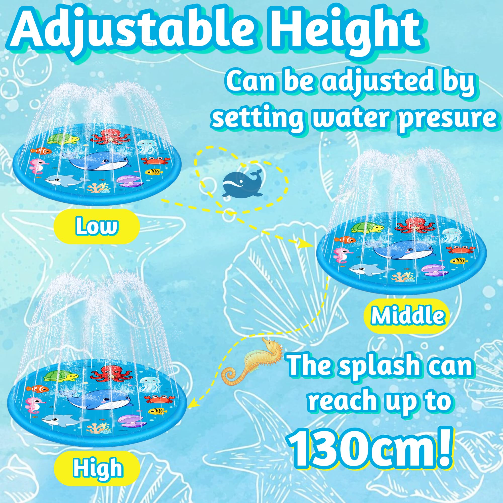 Chennyfun Tappetino Gioco d'Acqua per Bambini 68", Aumento Antiscivolo Splash Pad, Spruzza la piscina con giochi d'acqua, Giocattolo per tappetino spray da giardino per giochi all'aperto per Bambini