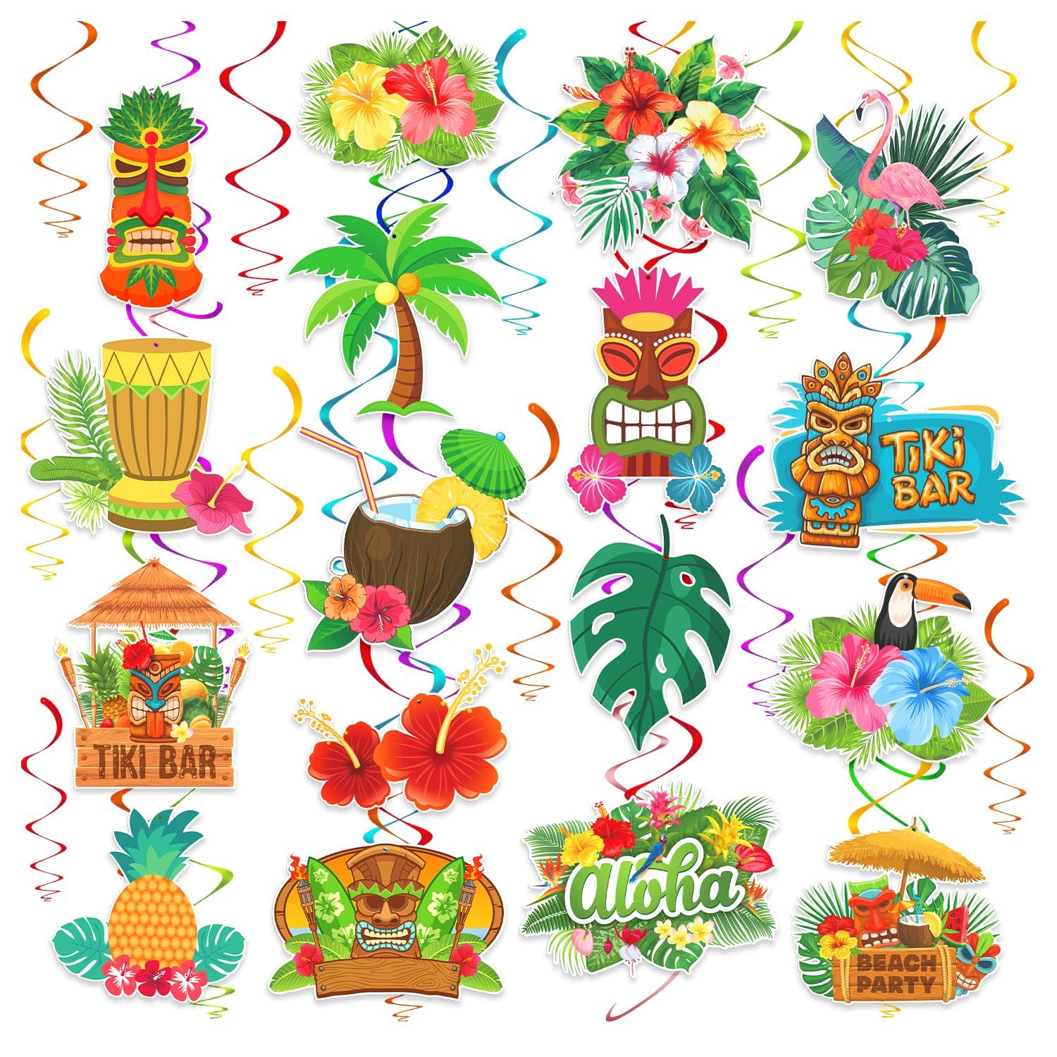 Partywind Hawaiian Birthday Party Decorations, Hanging Swirls Decorations for Hawaiian Luau Tropical Beach Party Supplies Favors, Ceiling Decorations