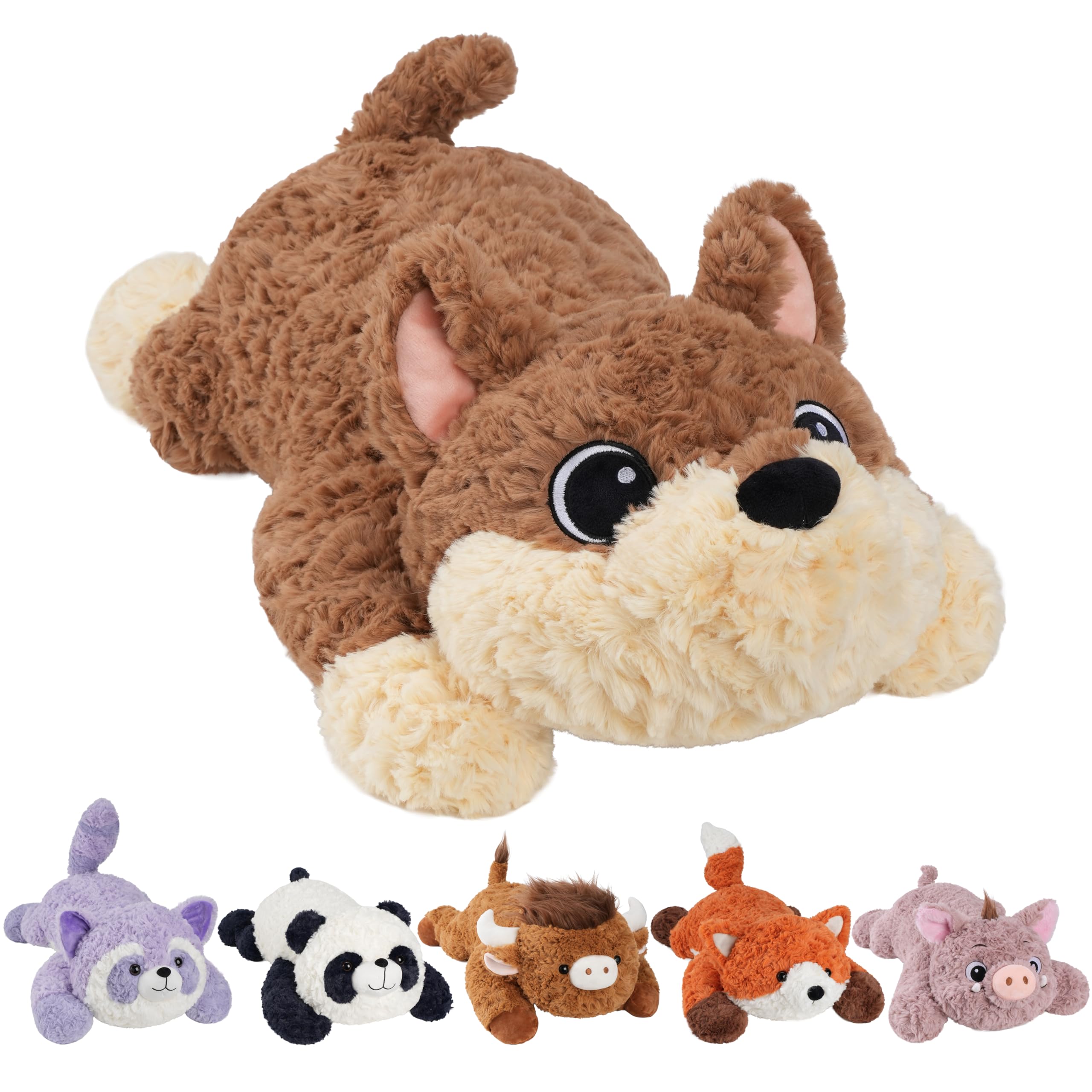 GILFWM Perro de peluche con peso de 26 pulgadas, 5 libras, felpa ponderada calentable y refrigerable con almohadilla térmica para microondas, extraíble, suave, lavable, bonita almohada de peluche