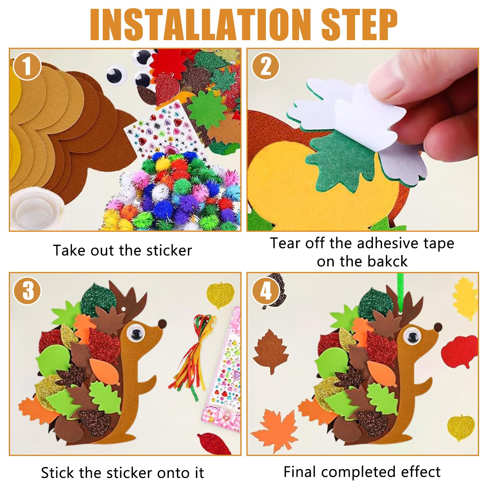 DTXYBC 12 Kit De Bricolage En Feutre Pour Enfants, Kit Guirlande Hérisson Hibou, Kit De Bricolage En Feutre D'automne Pour Enfants, Cadeaux D'automne