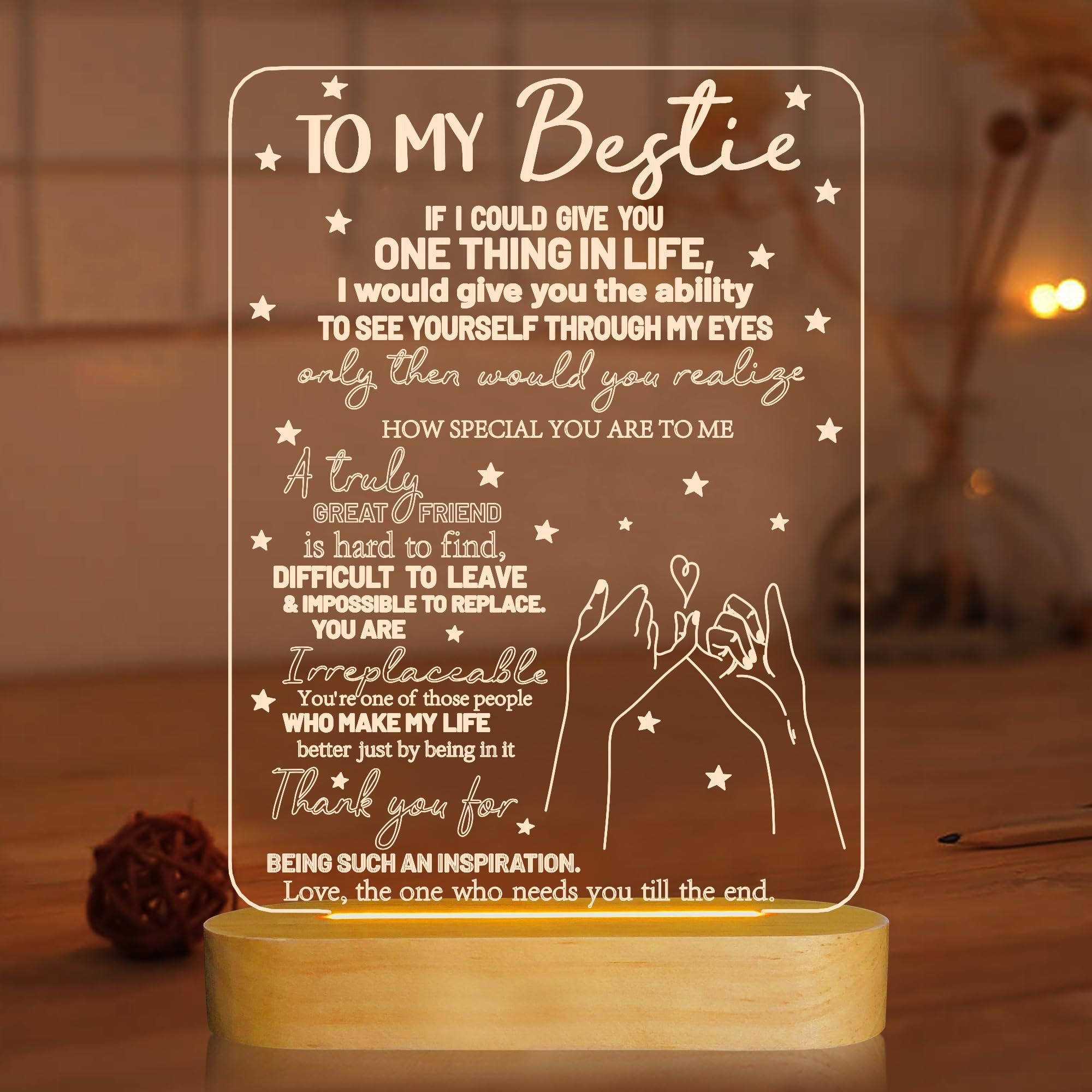 to My Bestie Gifts, 3D Illusion Lamp I Love You Friends Night Light for Best Friend Sister Girls Women BFF Birthday, Soft Warm White Colors LED Wooden Table Lamp