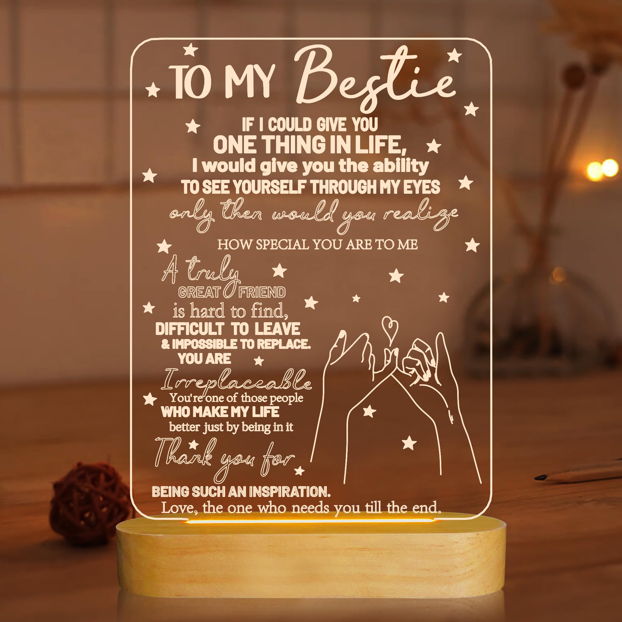 to My Bestie Gifts,3D Illusion Lamp I Love You Friends Night Light for Best Friend Sister Boys & Girls Women BFF Birthday Holiday, Soft Warm White Colors LED Wooden Table Lamp
