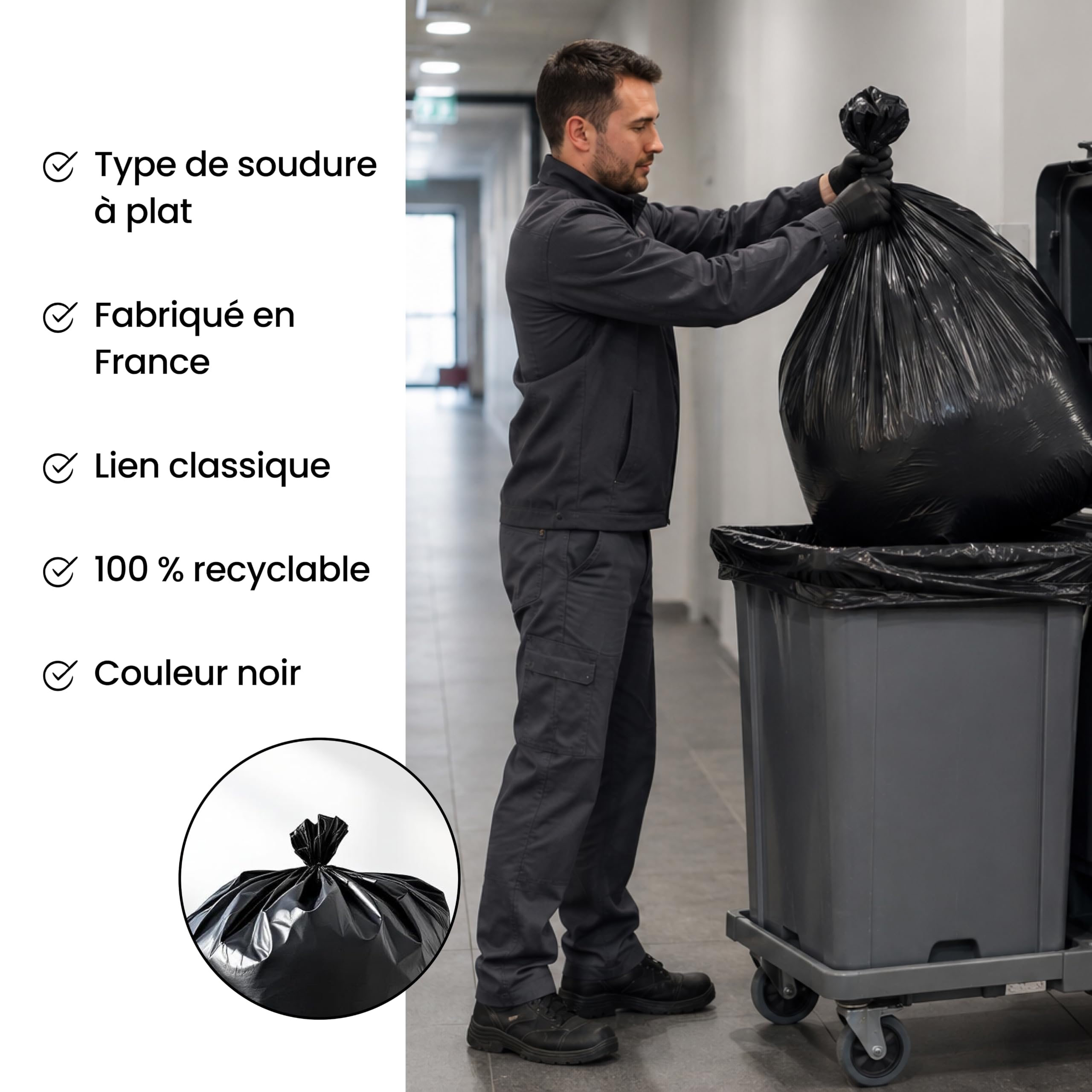 100 Sacs Poubelle 160 Litres Grande Capacité - Déchets Légers, Volumineux – Résistants, Épaisseur 45 Microns - Idéal Particulier Ou Professionnel Pour Maison, Bureau, Jardin, Hôtel, Restaurant