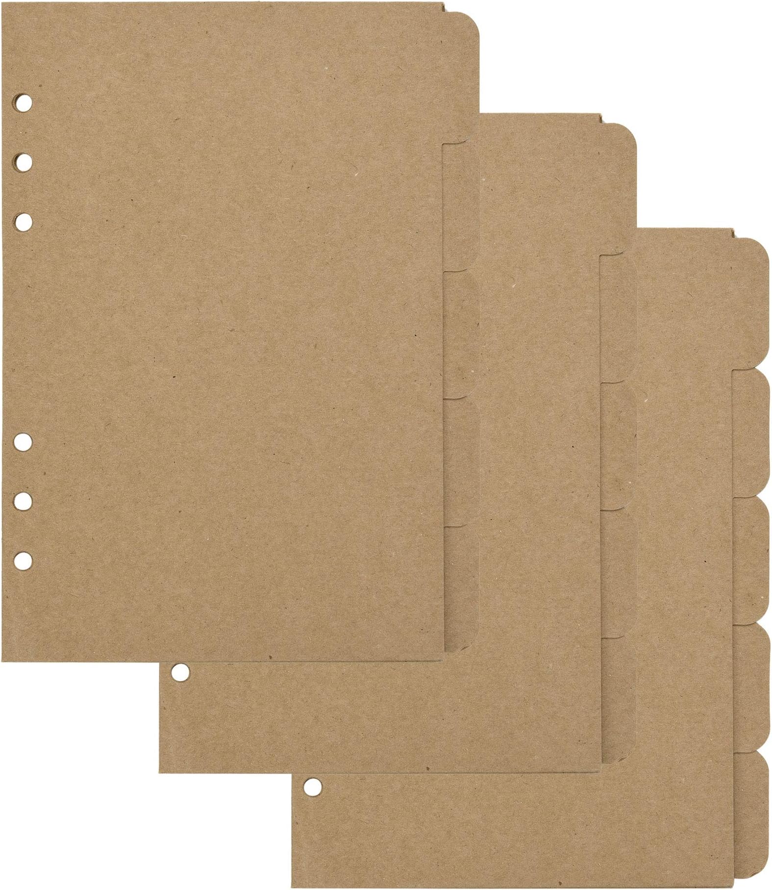 Bluecell 3 Sets Kraft Paper Divider Index Page Tab Cards for 6-Holes Ring Binders Notebooks Travel Diary Journal Planner (A5)