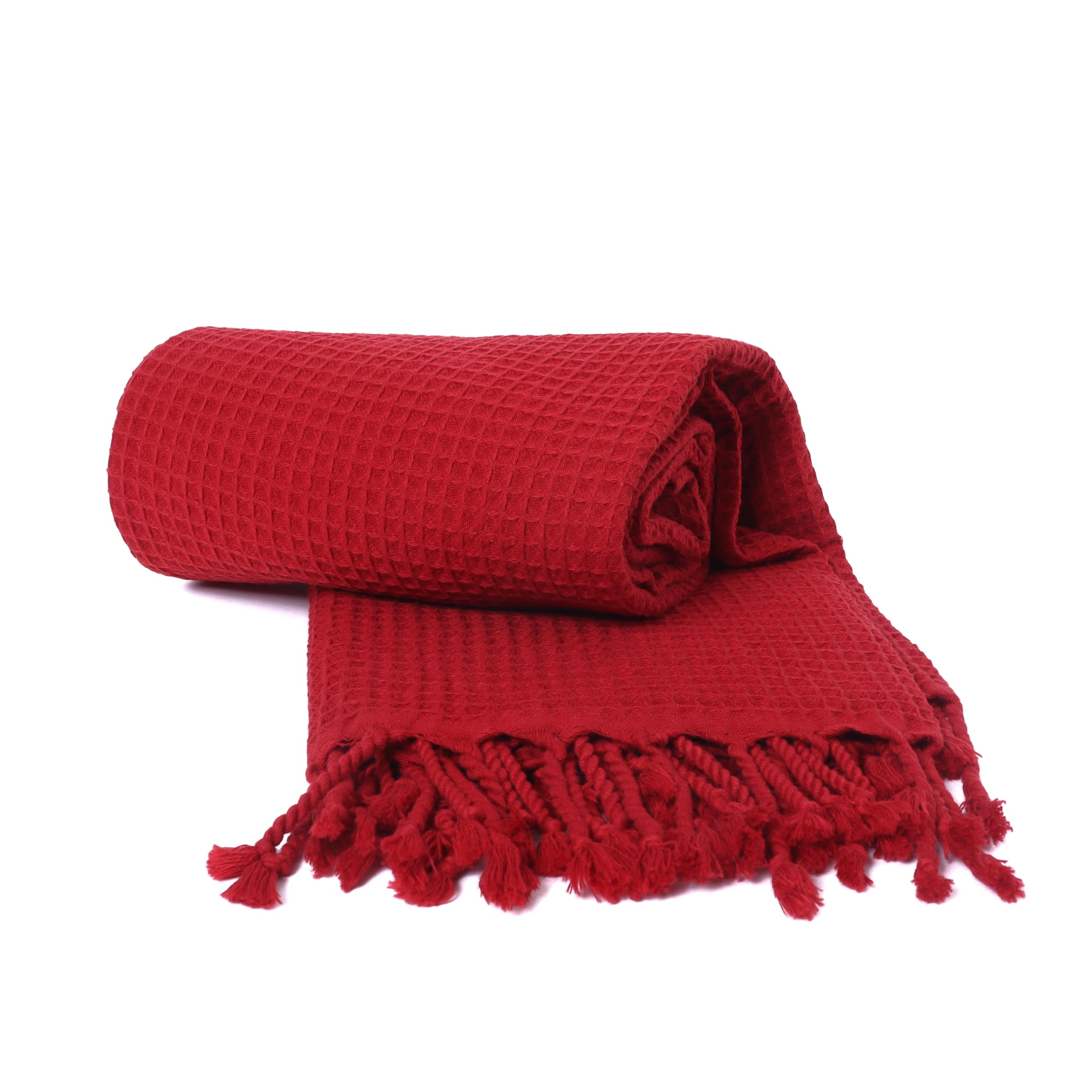 PÜSKÜL - Premium Waffle Thin Bath Towel Pack of 1, Organic 100% Turkish Cotton Waffle Weave Quick-Dry Oversized 35x70 inch Compact Peshtemal Towels Made in Turkiye (Red, 1)