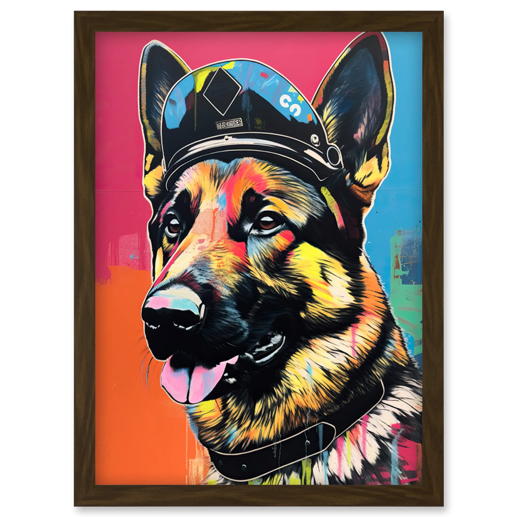 Artery8 German Shepherd Wearing Police Hat Modern Pop Art Artwork Framed Wall Art Print A4