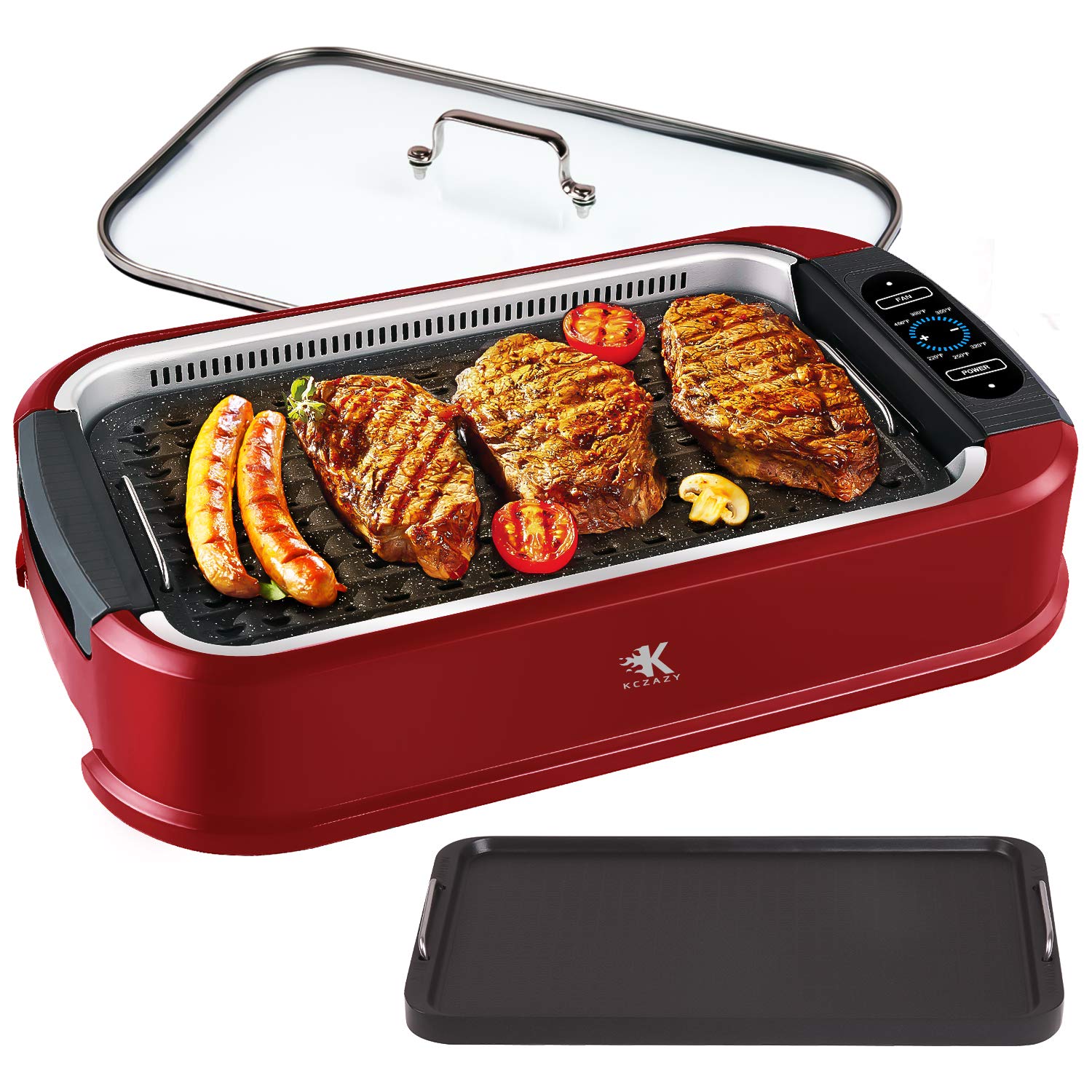Electric Smokeless Grill, Indoor and Outdoor Use, Grill and Griddle Plates Removable, Portable BBQ Grilling & Searing, Dishwasher Safe, Included Cookbook