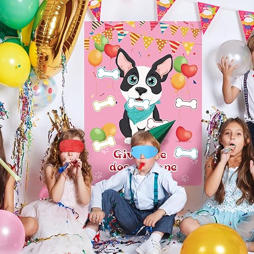 Miniatura 7 de Juegos de fiesta de Pin The Bone on The Dog con 48 piezas de hueso, dale al perro un juego de hueso para suministros de fiesta de cumpleaños