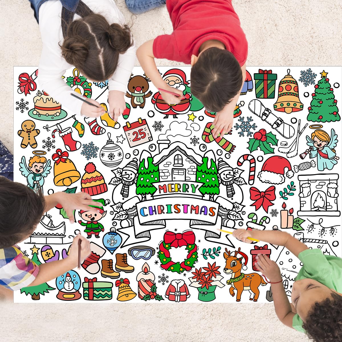 Nappe à Colorier Pour Enfants - 240 X 135 Cm - Nappe De Noël - Non Tissée - À Peindre - Décoration De Noël - Peut être Peinte