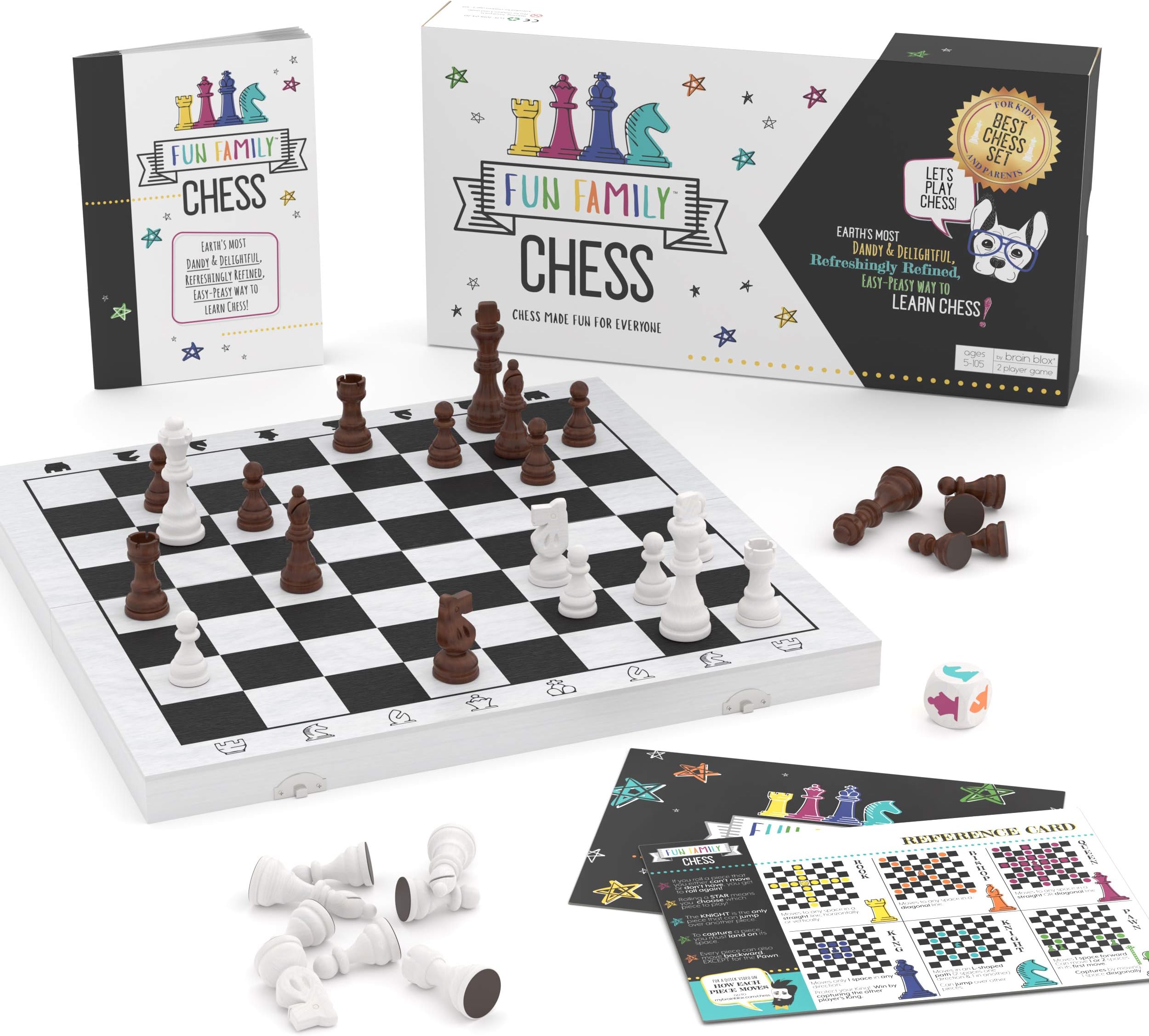 Brain Blox Fun Family Chess Set for Kids & Adults - Wooden Board Game for Learning Chess