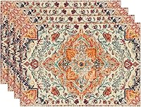 Artoid Mode Boho Placemats Set of 4 - Orange Teal Spring Flowers Bohemian Table Mats, 12x18 Inch Polyester, Machine Washable