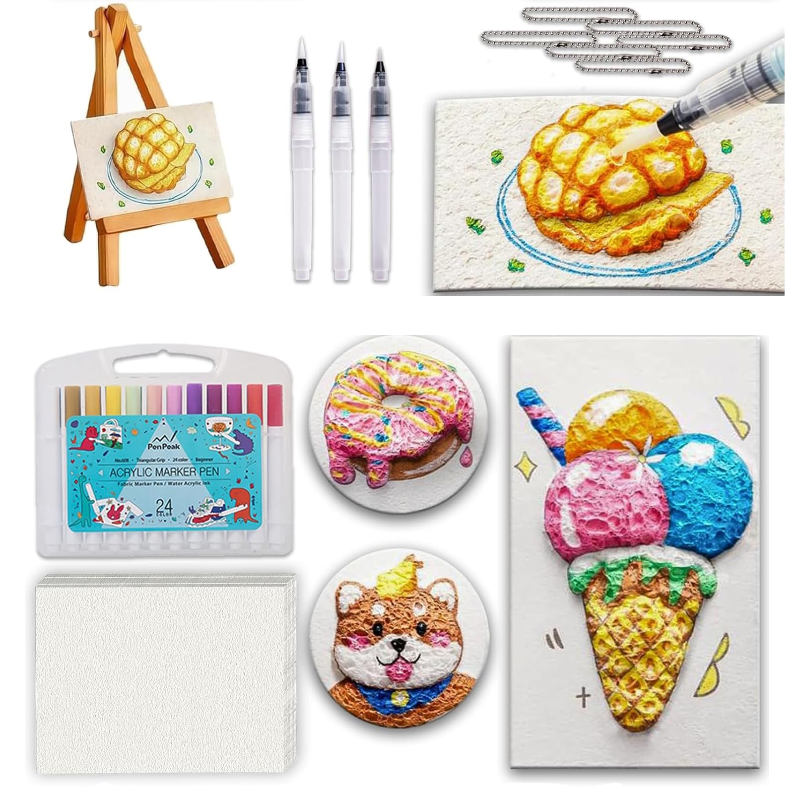 HIDRUO 3D Magic Foam Texture Painting Kit, Magic Puffy Paint Art, Puffy Popcorn Magics Foam Texture Painting Kit with Paint Paper and Markers, DIY Bubble Drawing Pens for Painting, Art (Rectangle)