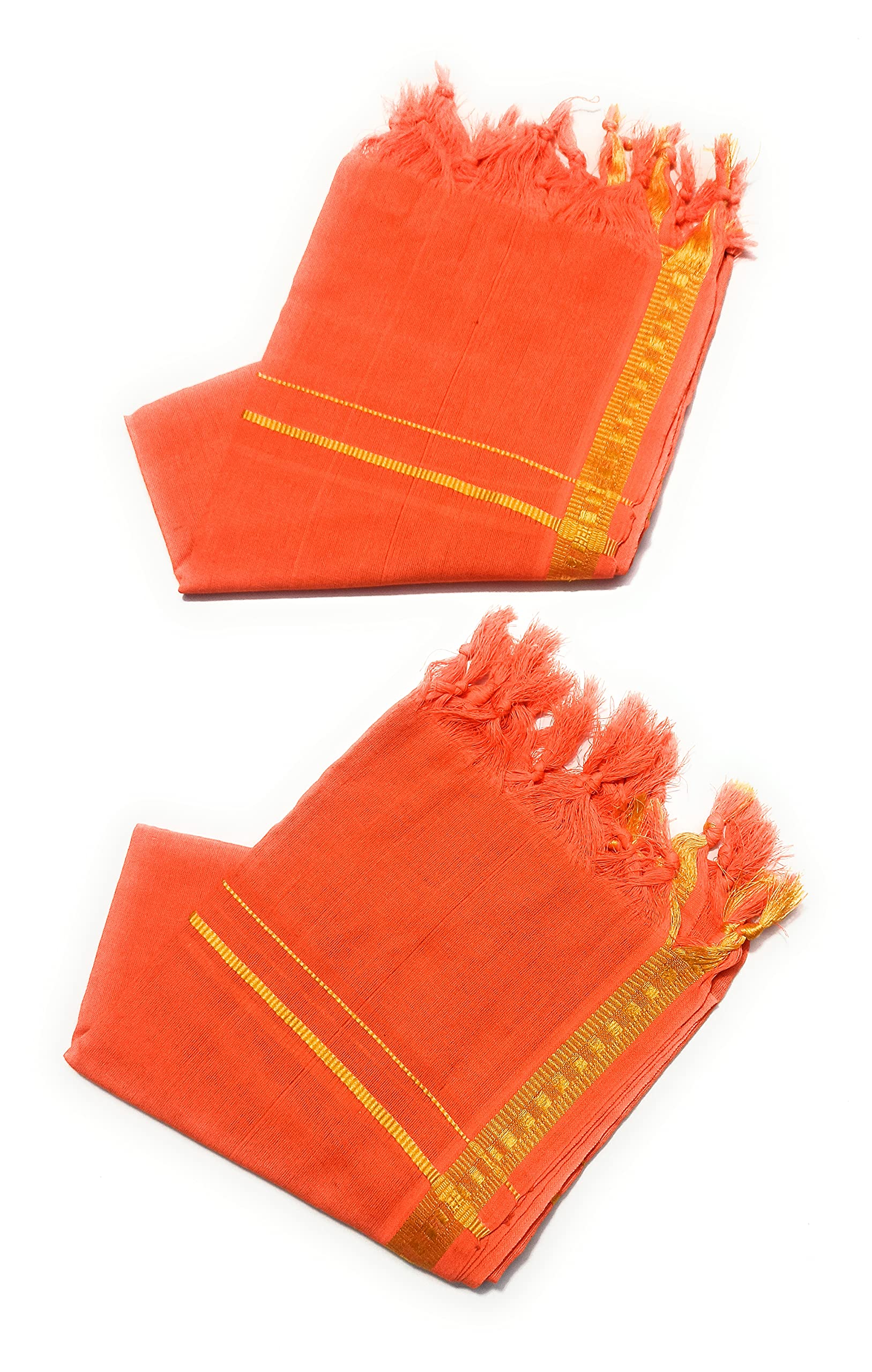 A COTTONS Free Size 150 GSM Traditional Pooja Hand and Face Towels/AngVastram/Gamcha ( Orange ) (Pack of 2 Towels)