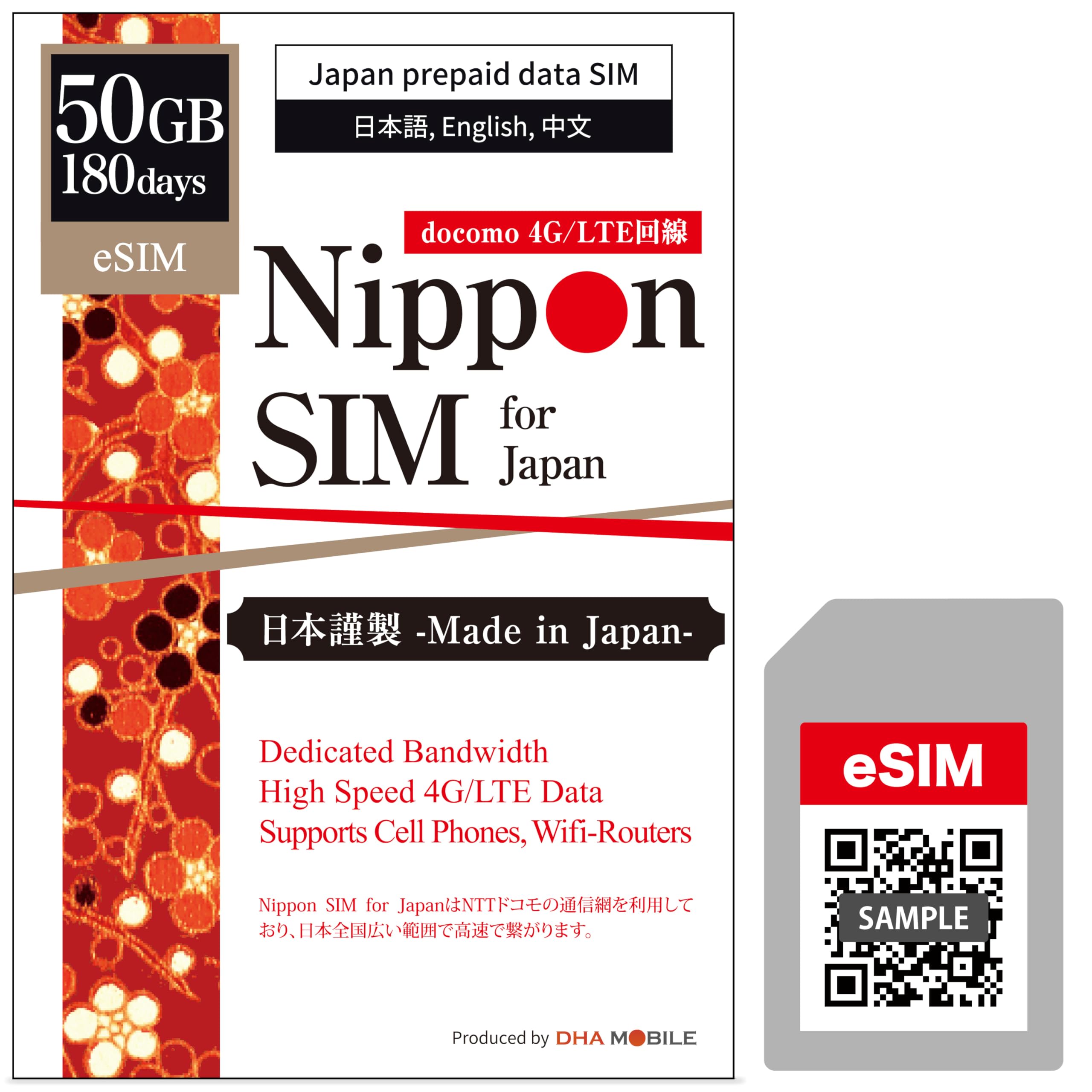 [eSIM] Japan eSIM 180 Days Data Only SIM | 50GB High-Speed 4G LTE + Unlimited Data at Reduced Speed | No Roaming Needed for Faster, Safer Access | Hotspot tethering Supported | Docomo | Made in Japan