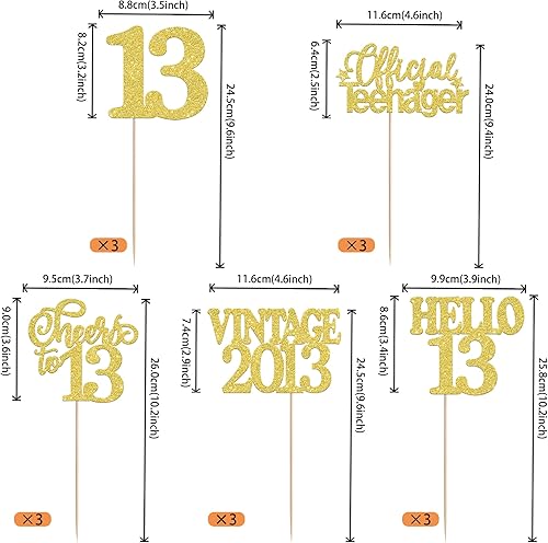 Miniatura 2 de 15 piezas de centro de mesa de feliz cumpleaños 13 palos oficiales para adolescentes vintage 2012 Hello 13 centros de mesa de flores palos saludos a