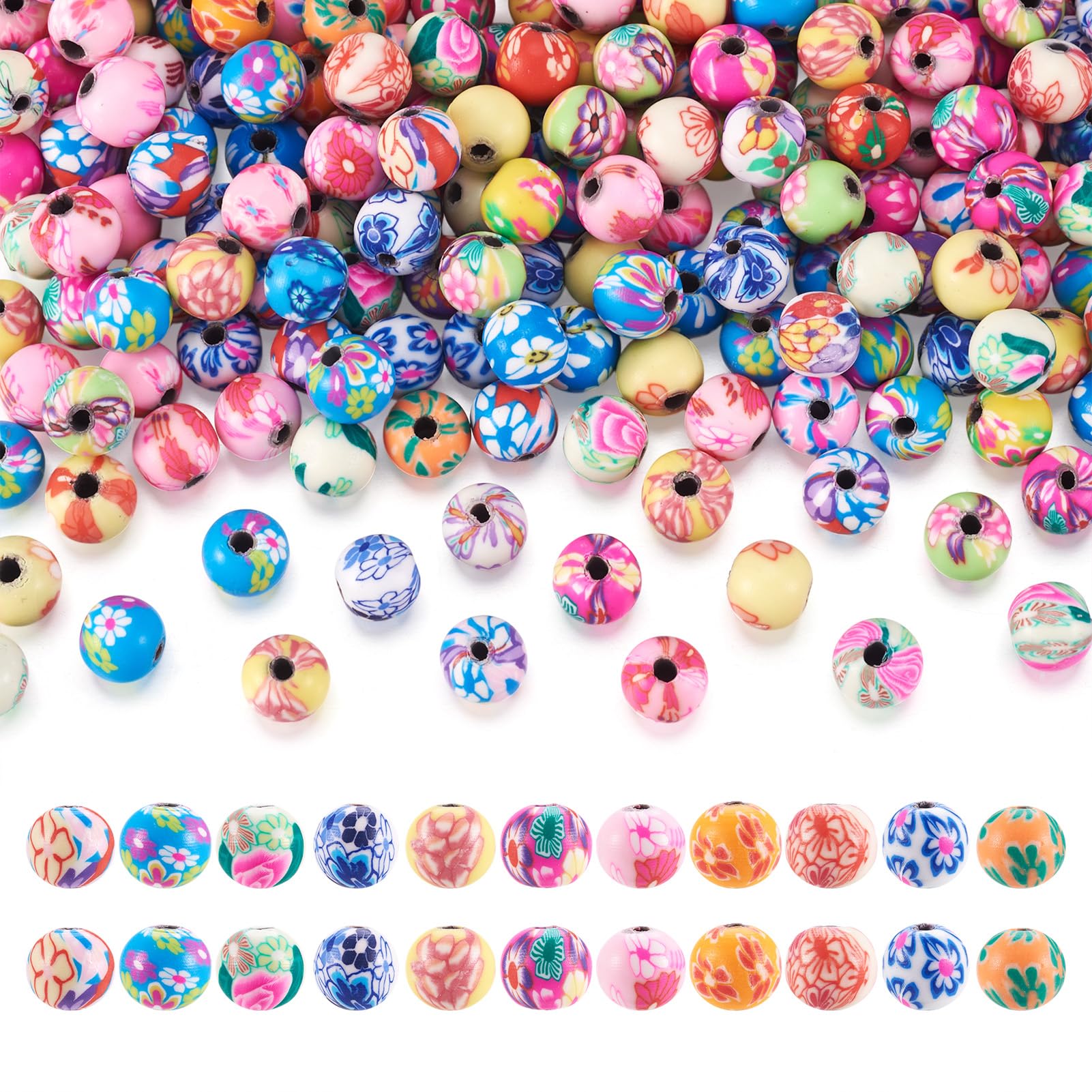 Craftdady 200PCS Colore Misto Argilla Polimerica Fatto A Mano Perline Distanziatore Rotondo Sciolto Perline Per Creare Gioielli 8Mm, Hole: 1Mm-image