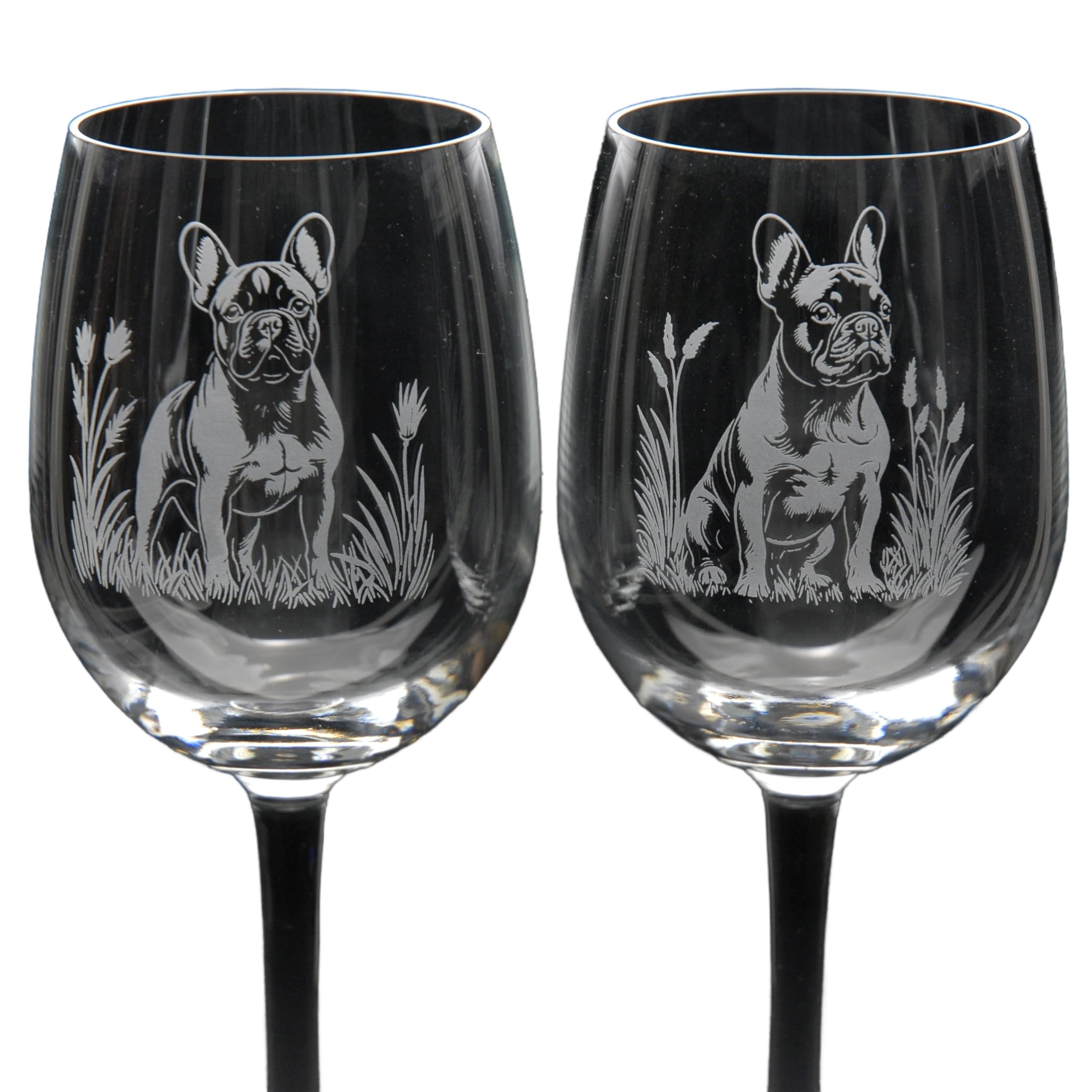 GLYPTIC Glass Art French Bulldog Dog Placement Hand Etched/Engraved Crystal Wine Glass — image 1