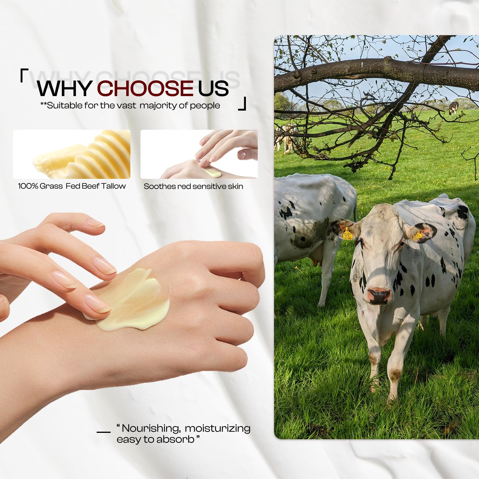 Beef Tallow for Skin: Organic Grass-Fed Tallow and Honey Balm Whipped Beef Tallow Skin Balm - Deep Nourishing Tallow Face Moisturizer for All Skin Types