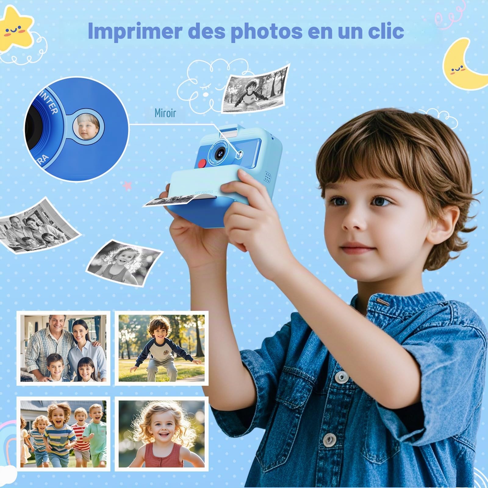 CAMCLID Appareil Photo Instantané Enfants, 3,0 Pouces Appareil Photo Numérique Enfant, 48MP/2,5K UHD Appareil Photo Enfant avec Carte 32GB, Jouet Cadeau Exquis pour Garçons Filles 3-12 Ans