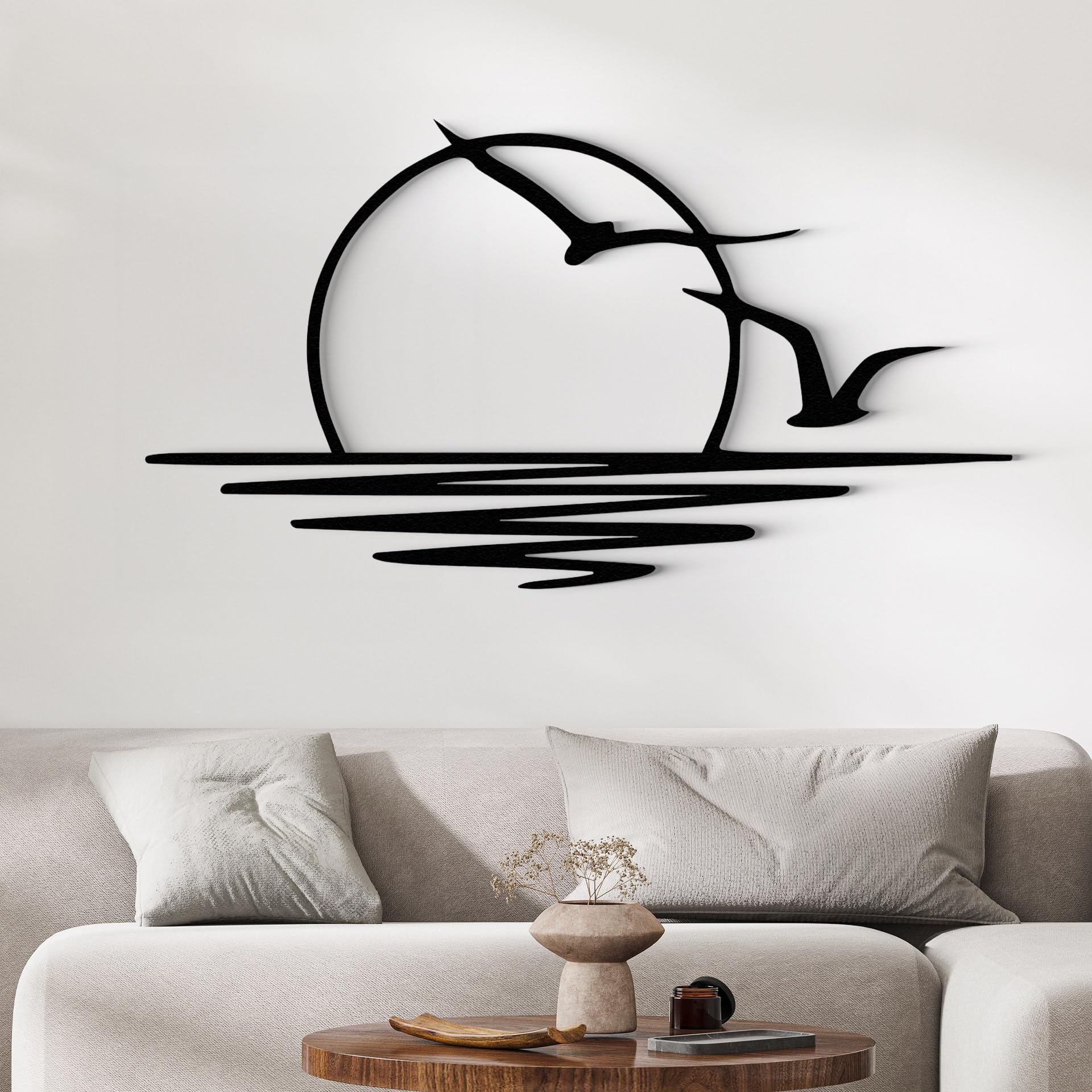 Wita Home Sunset with Seagulls Metal Wall Mounted Art, Handcrafted Metal Home Decor with Static Powder Coating, Eye-Catching Addition to Living Room