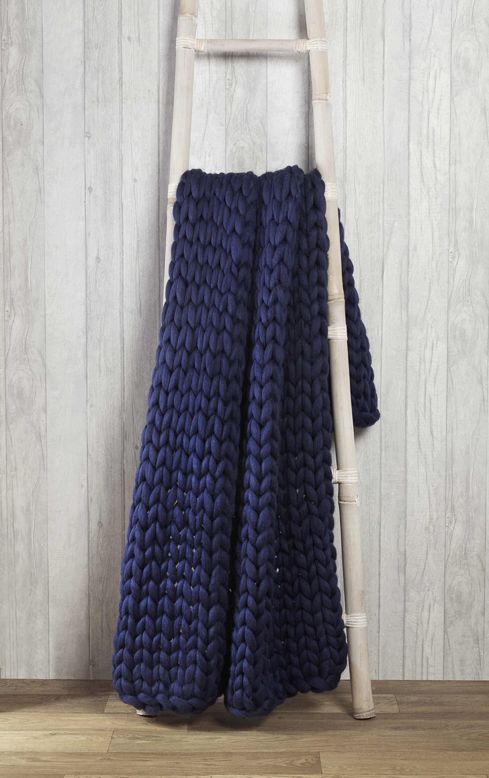 Rapport Home Chunky Hand Knitted Throw Modern Large Soft Sofa Bed Blanket Navy 120 x 150cm