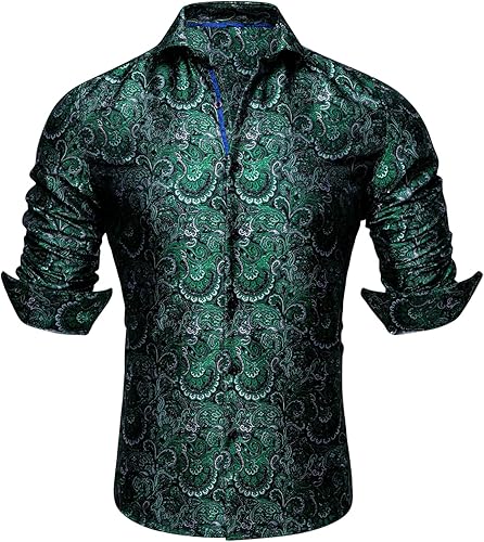 Barry.Wang Camisas occidentales de seda de cachemira de manga larga con botones para hombre, camisa de vestir de diseñador México, camisa vaquera