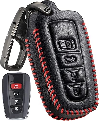 Miniatura 1 de Slohif Accesorios para funda de llavero de cuero Toyota para Camry RAV4 Highlander Avalon C-HR Prius Corolla GT86 4 botones, funda de cuero + anillo