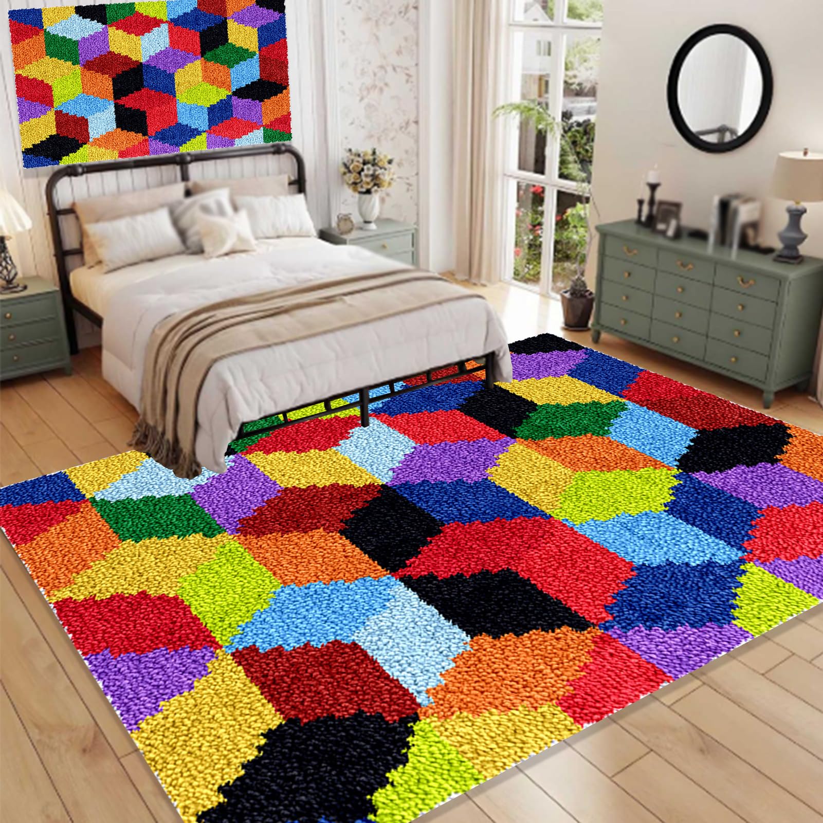 Kit de Alfombra de Gancho Alfombra Latch Hook Kits Pestillo Alfombra Hacer Tapices 3D Tapiz Kits Kits de Alfombras con Gancho de Pestillo Kit de Punto de Cruz Fabricación para Adultos 80 x 115 cm