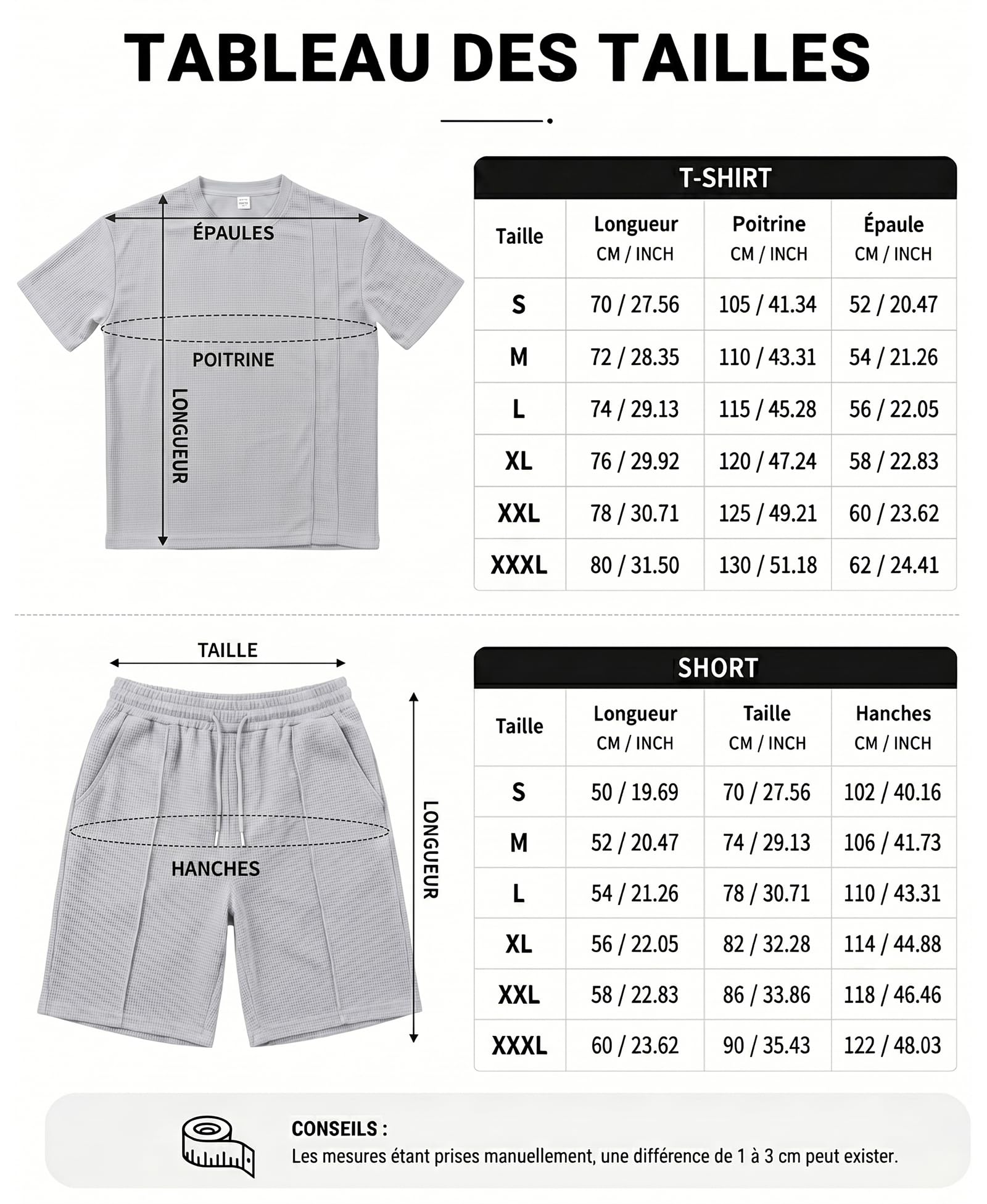 Survêtement Homme Sport Ensemble Tshirt Manches Courtes Short avec Poches