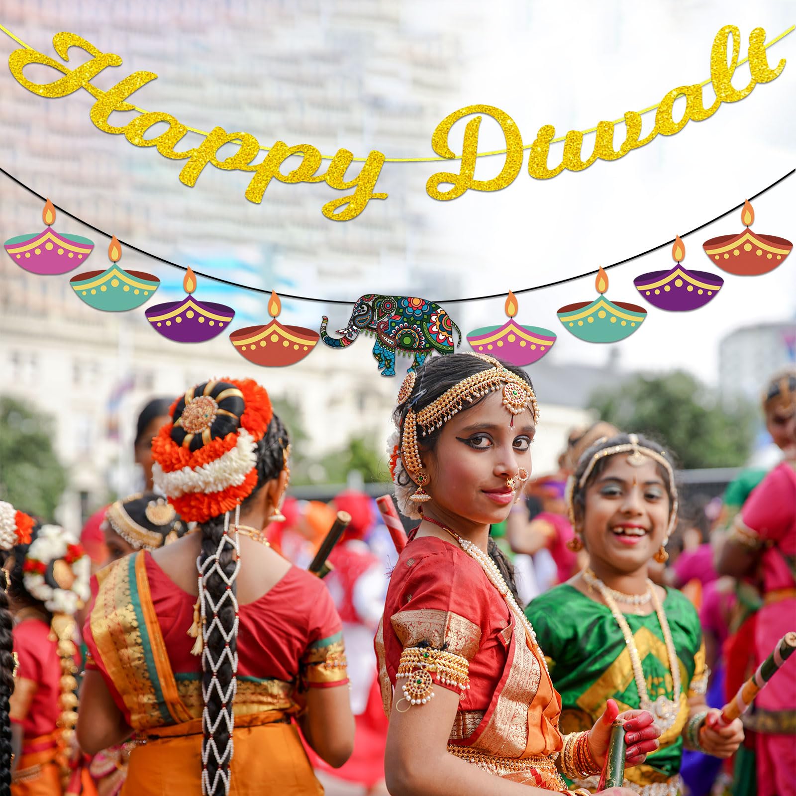 iwiio Happy Diwali Banner & Decorations for House - Diwali Bunting & Party Photo Props, Multicolor - Image 4