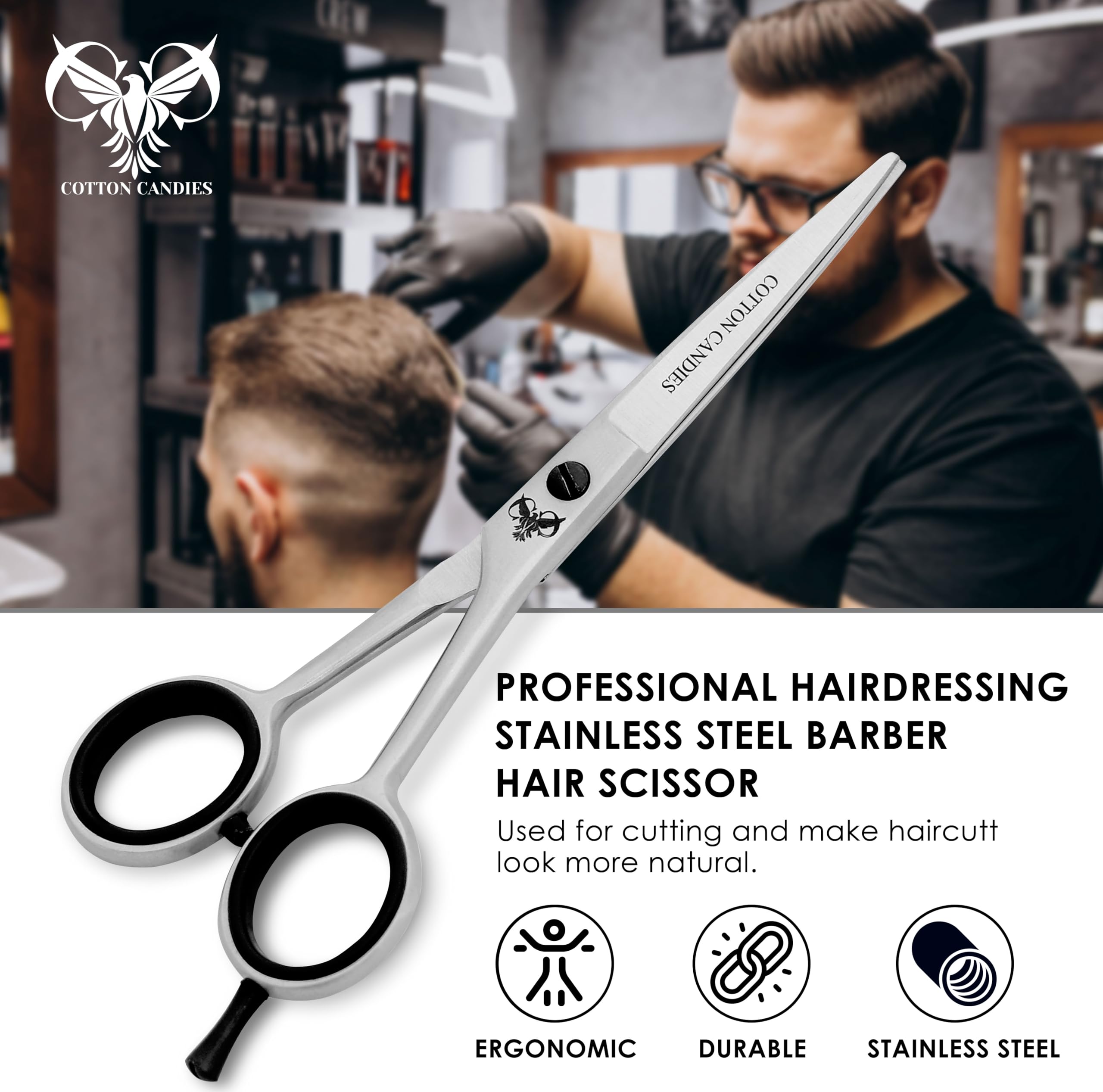 COTTON CANDIES 6” Hairdressing Scissors, Stainless Steel Hair Cutting Shears - Image 2