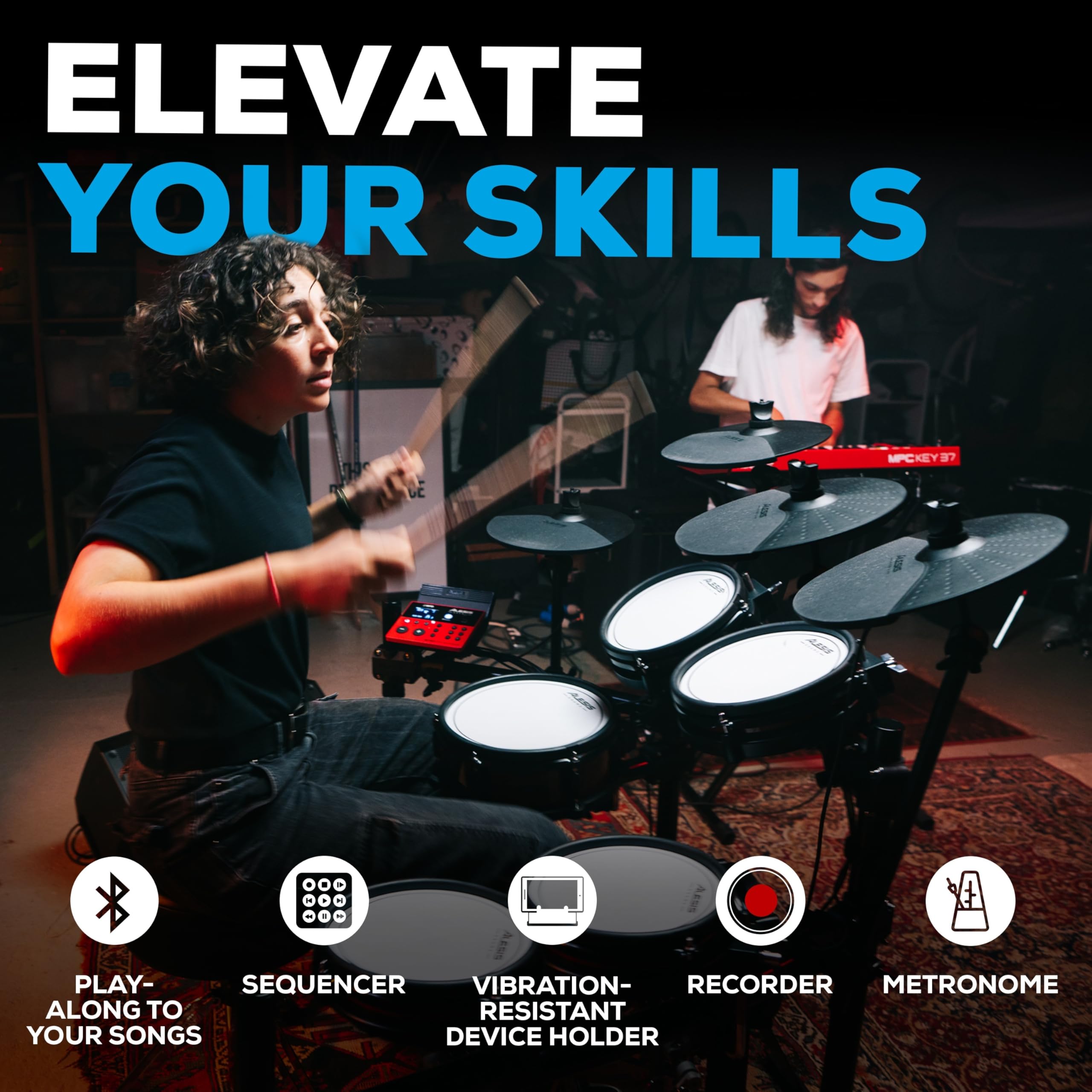 Alesis Nitro Pro XL 10-częściowa Elektryczna perkusja z 2-strefowymi padami siatkowymi, 500+ brzmień BFD, Bluetooth, Drumeo, USB MIDI