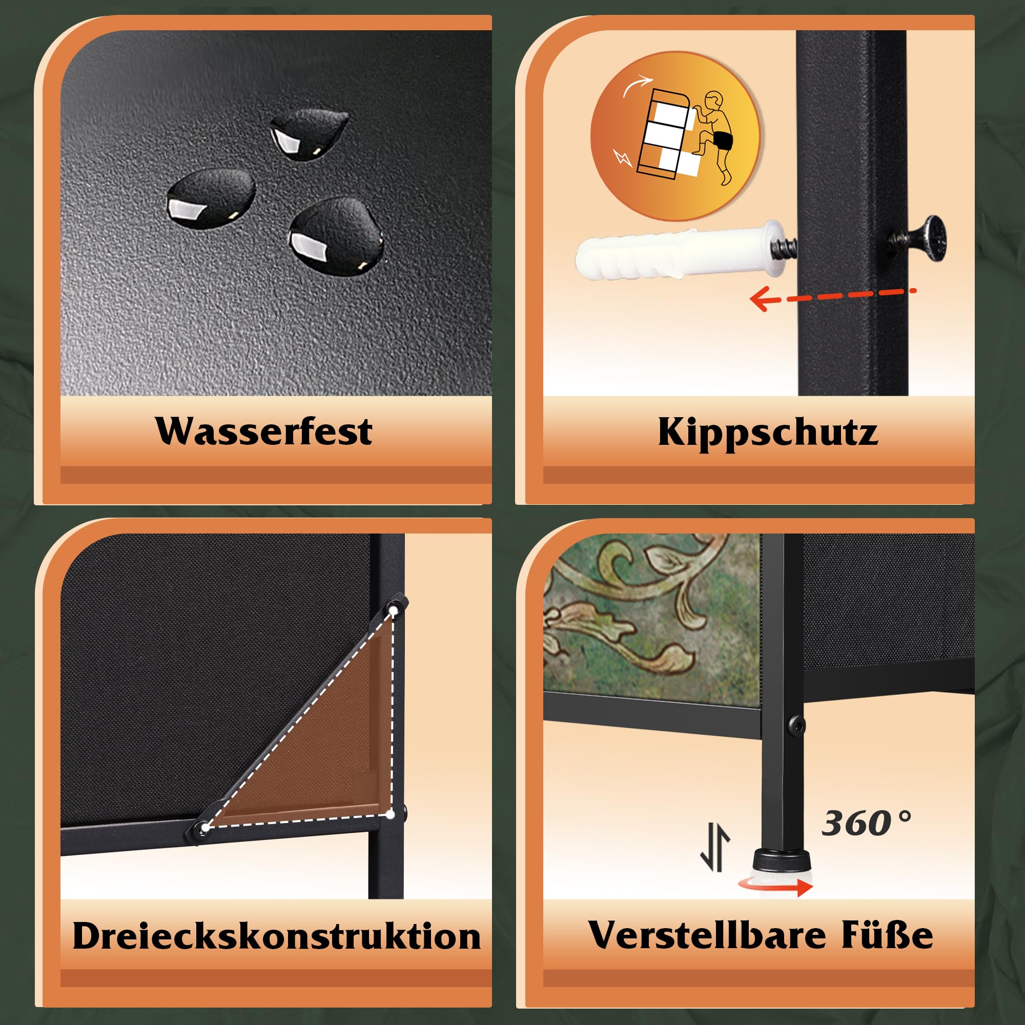 WLIVE 8 Kommode mit Schubladen, Stoffschubladen mit Auszügen, Bohemien | Kommoden & Sideboards mit LED und Ladestation