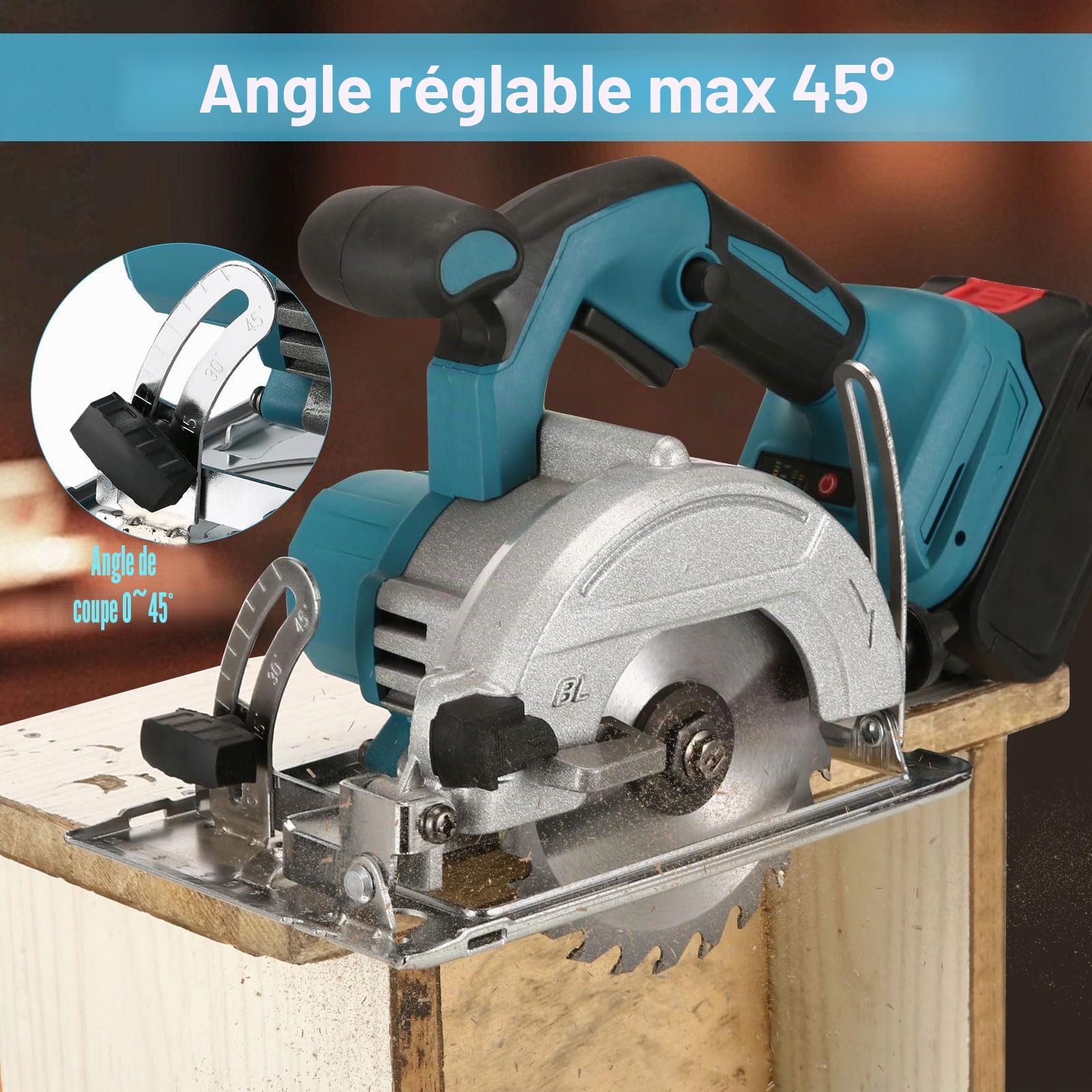 Scie Circulaire Sans Fil Compatible Batterie Makita 18V, 125 mm | Moteur Sans Balais, 3 Lames Incluses, Coupe en Biseau 0-45°, Profondeur de Coupe 40 mm, Bois, Métal et Plastique