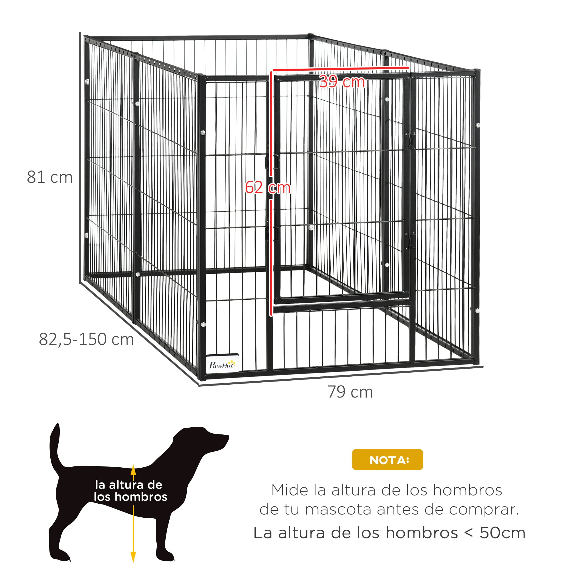 PawHut Parque para Perros de 6 Paneles Ajustable Corralito para Perros Cercado para Mascotas con Marco de Acero 82,5-150x79x81 cm Negro