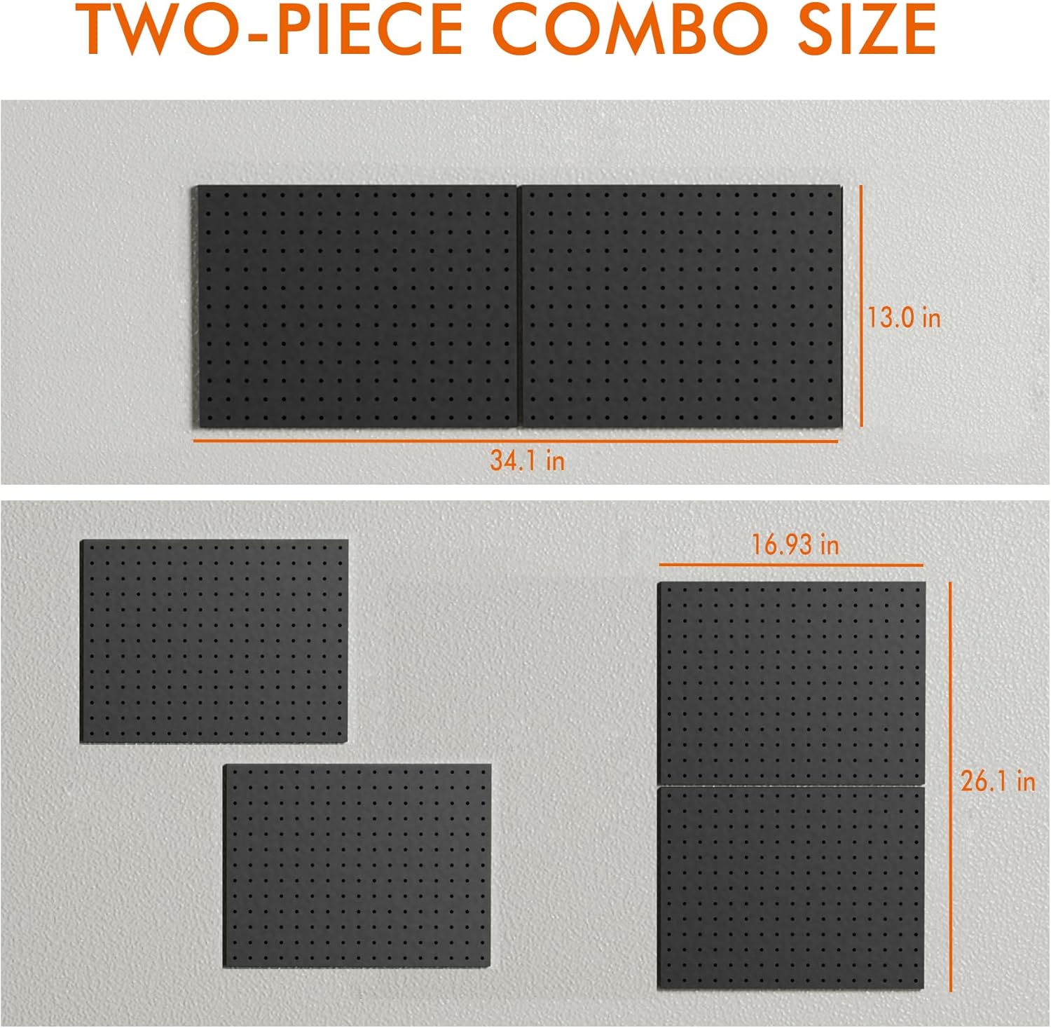 G.CORE Heavy Duty Metal Pegboard Organizer - Wall Storage Steel Peg Board Panels Set 1/4 inch Round Holes 17"x13" 2 Pack Garage Craft Tool Display Hanging Rack Organization Kit with Mounting Hardware