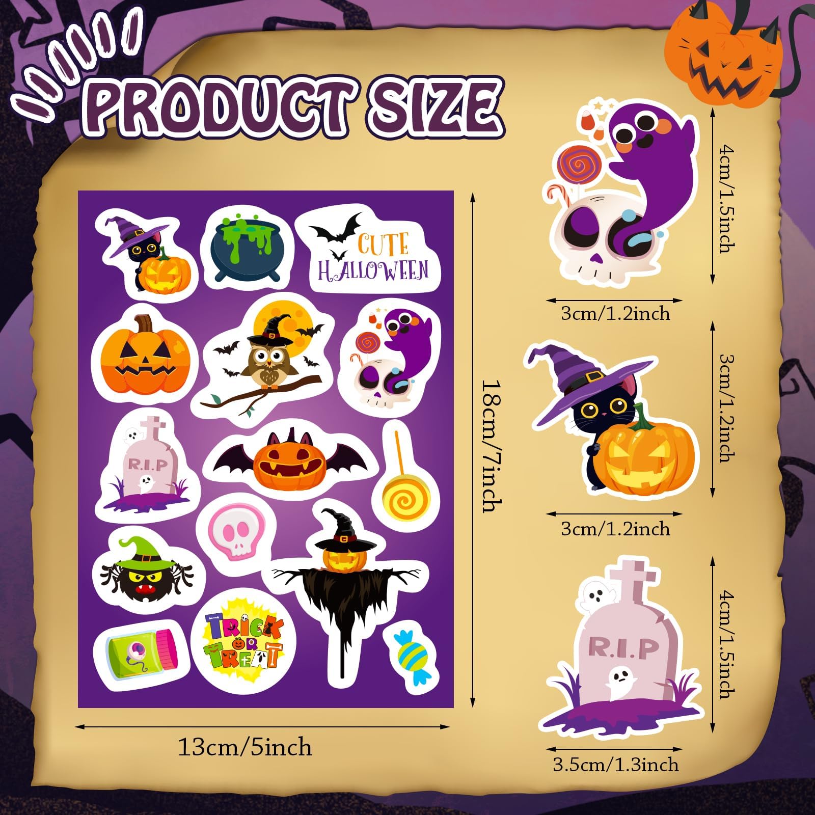 JULMELON 16 Sheets Halloween Stickers, Halloween Theme Stickers for Assorted Cute Bulk Goodie Bag Fillers Party Favors - Image 2