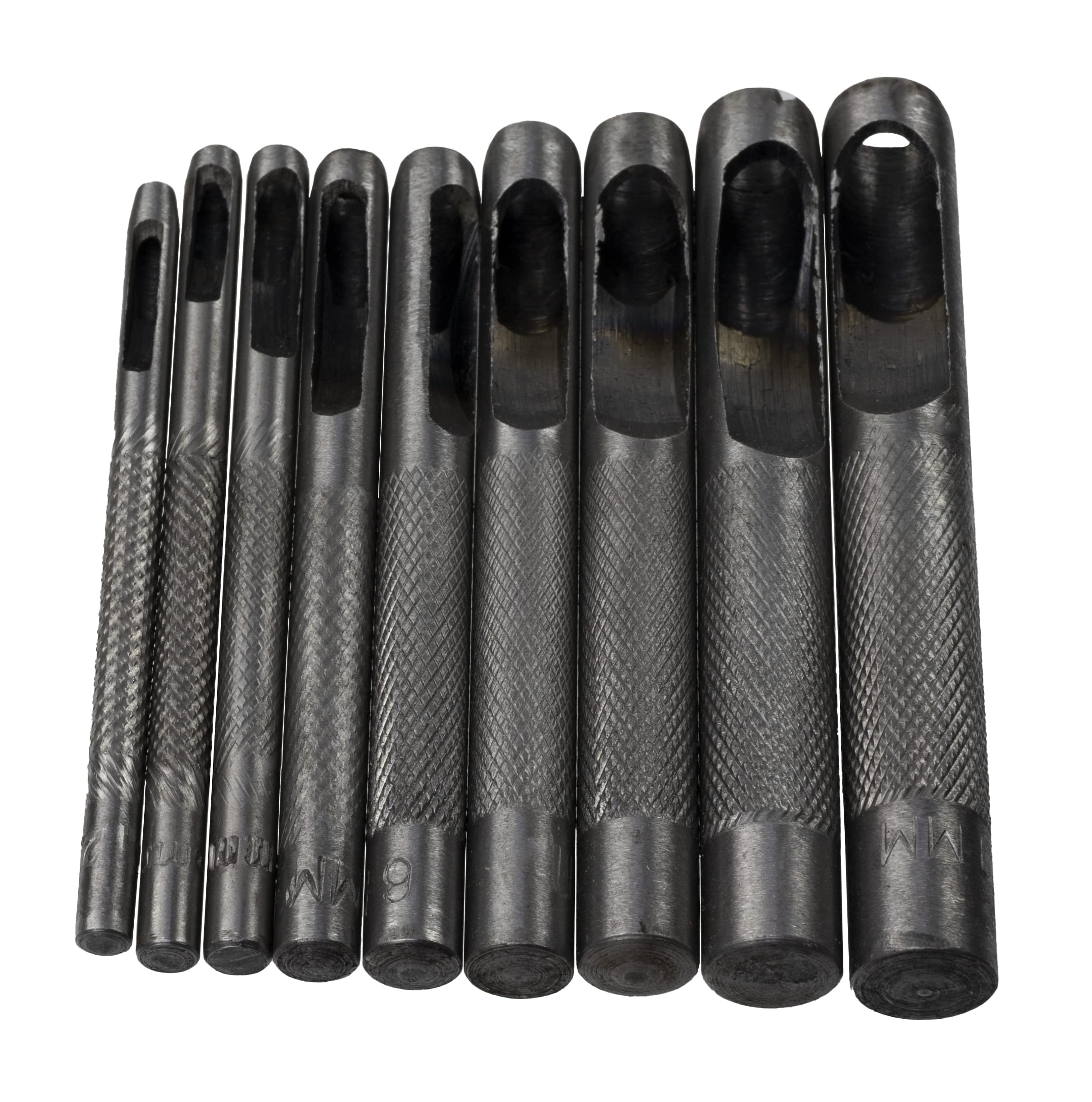 AERZETIX - C59554 - Juego de 9 herramientas de punzonado Ø2,5, 3, 4, 5, 6, 7, 8, 9, 10mm punzón hueco perforador - longitud de 80 a 93mm - marroquinería cuero correa tela