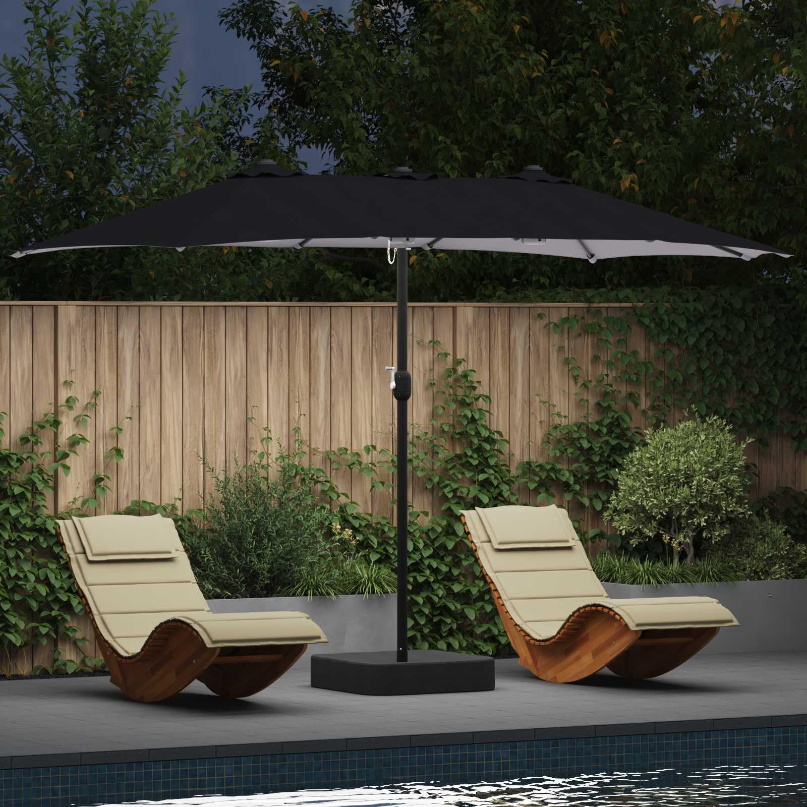 Sombrilla de jardín antracita 385 x 209 x 244 cm, poliéster resistente a los rayos UV, plegable con manivela, iluminación LED solar para terraza, balcón y jardín