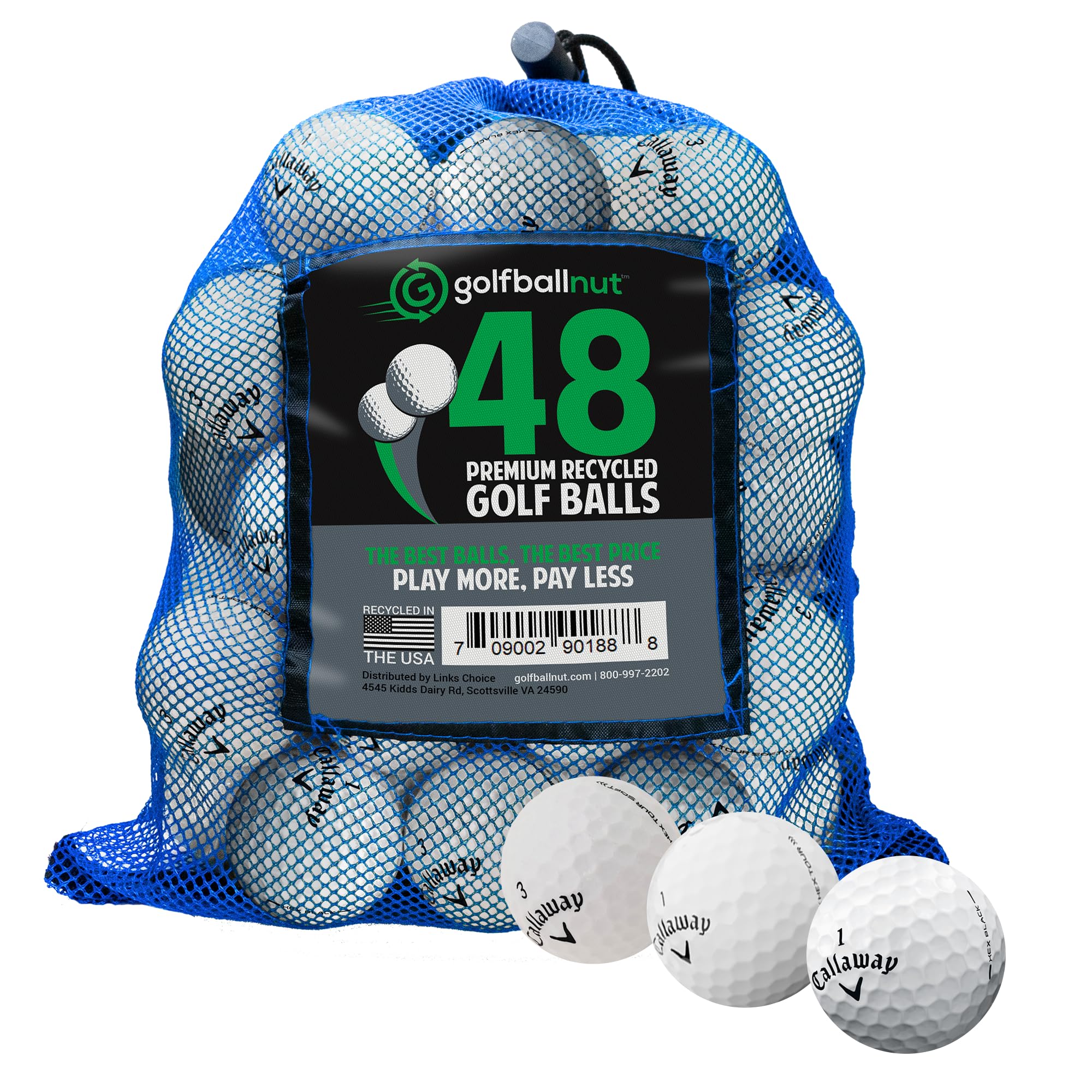 GolfBall Nut Used and Certified Recycled for Callaway Tour Mix Mint 5A Quality White 48 Golf Balls Mesh Bag Included