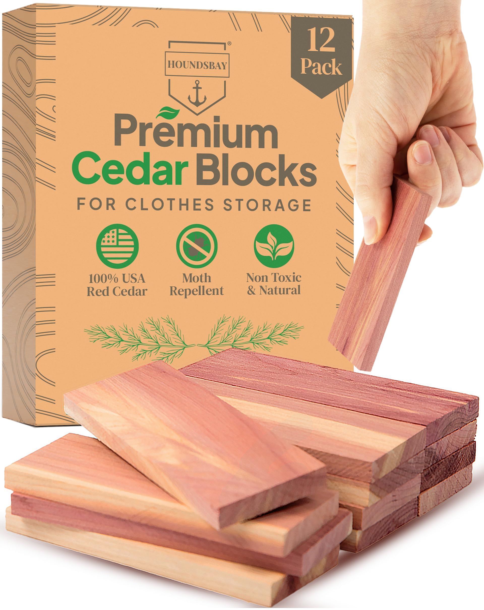 Cedar Blocks for Clothes Storage, Closets and Drawers - All Natural Moth Balls Alternative for Clothes Storage - Moth Repellant and Keep Clothes Smelling Fresh - 12 Pack