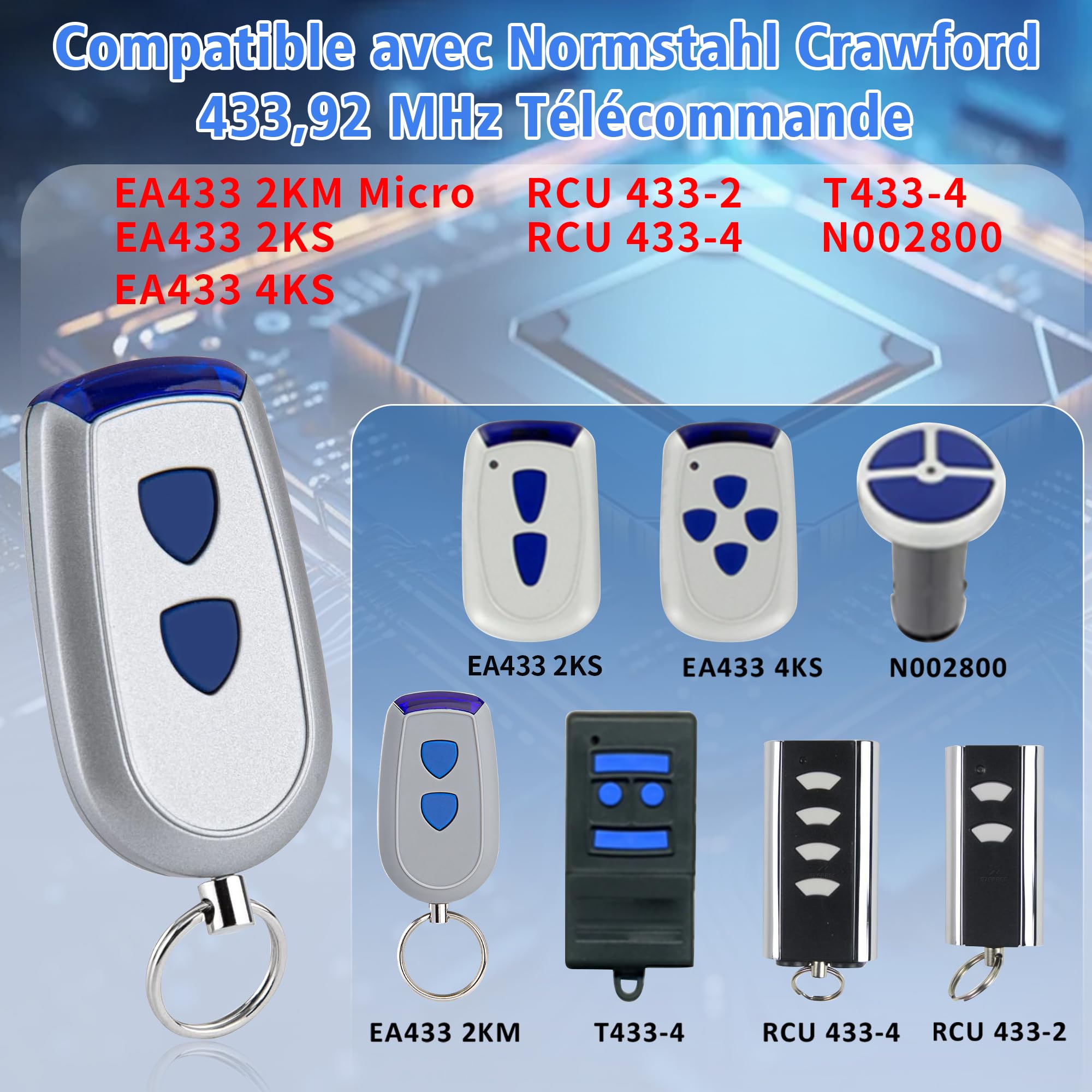 2 stuks 433,92 MHz garagedeur afstandsbediening handzender garagedeuropener vervanging compatibel met standaard staal Crawford EA433 2KS/433 4KS/433 2KM Micro, RCU 433-2/433-4, N002800, T433-4