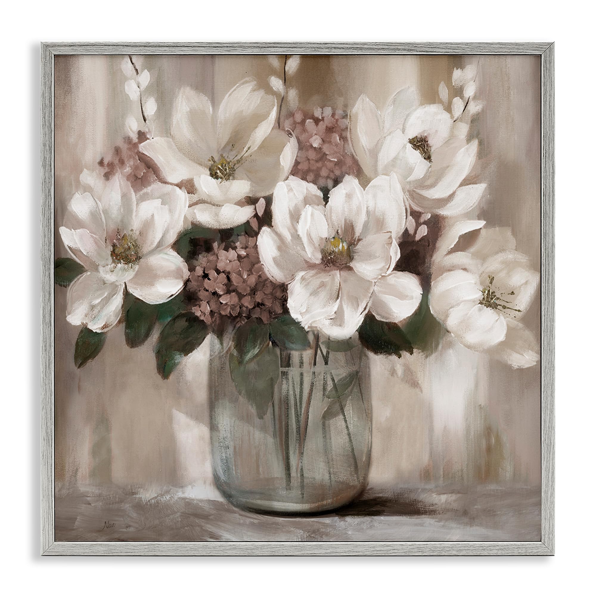 Stupell Industries 'Ivory Magnolias Vase', Framed Giclee Art, Gray, 24 x 24 Inches, Easy to Hang and Sturdy, Made in USA, by Nan