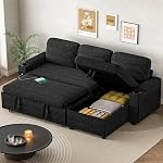 Sofa Bed, L Shaped Pull Out Sleeper Sectional Couch Bed with USB & Type-C Ports, 3 in 1 Corduroy Convertible Sofa Bed with Adjustable Backrest, Storage Chaise, Cup Holder for Living Room (Grey)