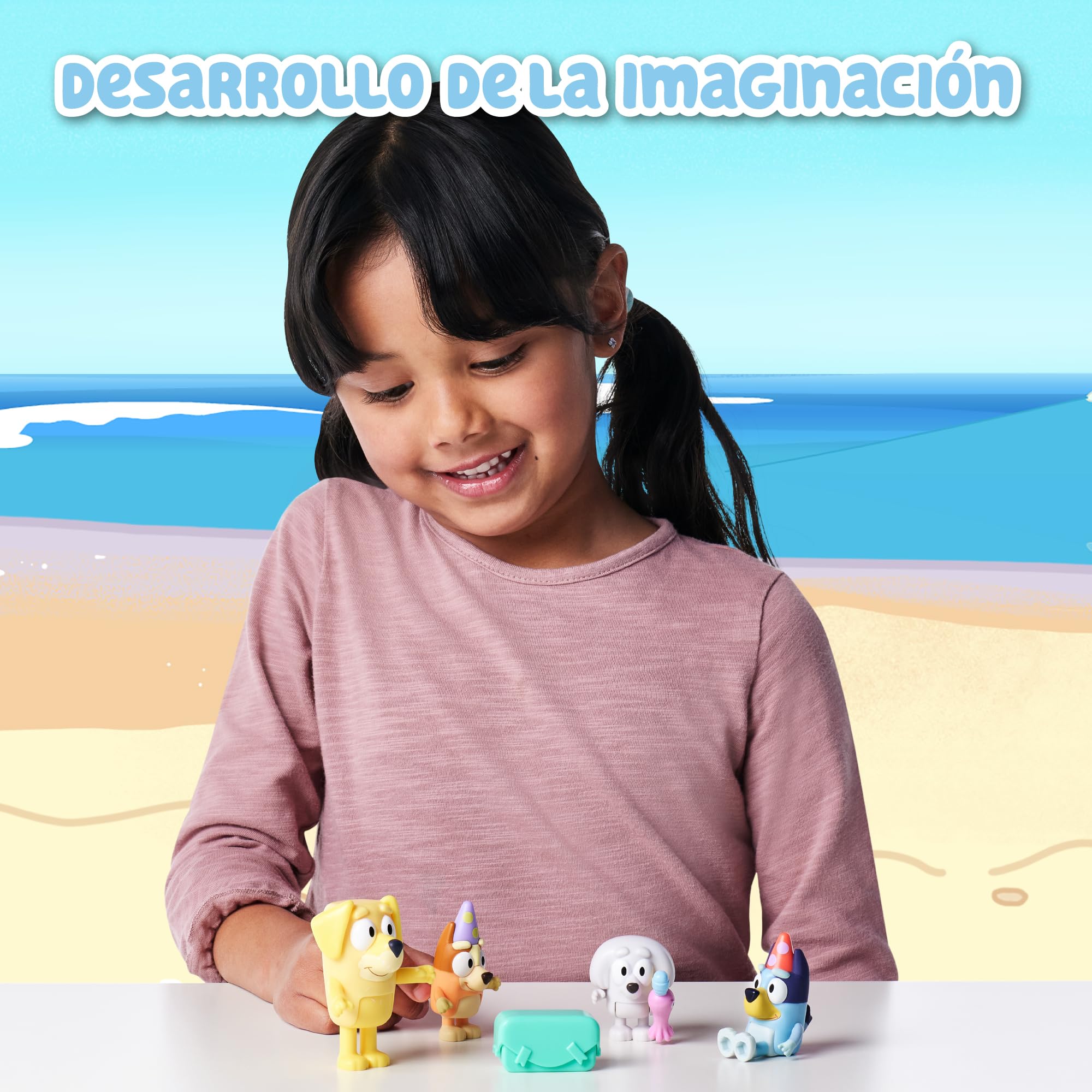 Bluey - Confezione da 4 figure di compleanno, figure articolate nuovi Amici pronti per il compleanno, bambole della serie per bambini, famose (BLY63200)