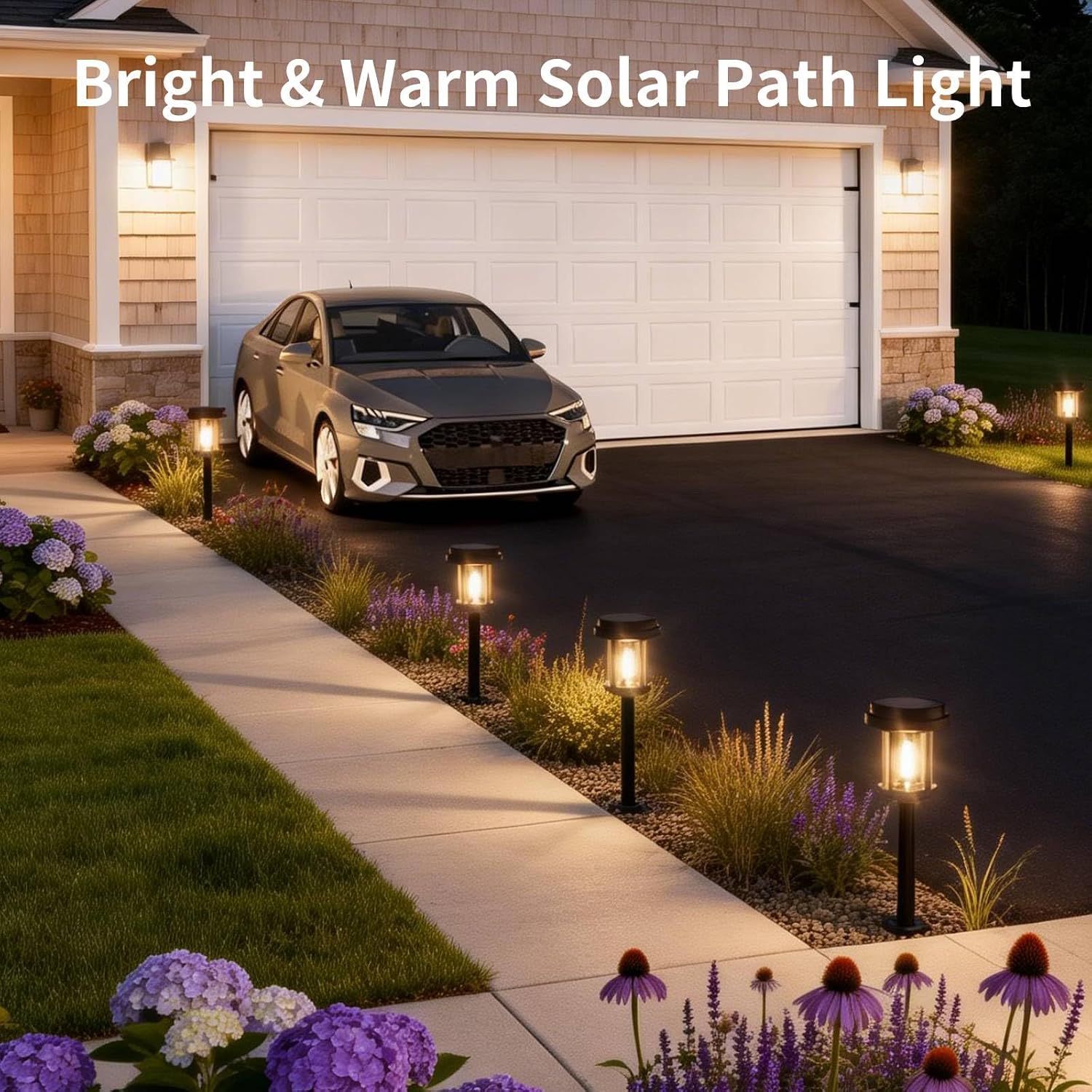 XMCOSY+ Solar Pathway Lights Outdoor, Garden Lights with Metal & Glass, 20 LM Warm Bright Light, Outside Solar Powered Lights for Yard Waterproof Landscape Lighting Walkway(Black & Grey)