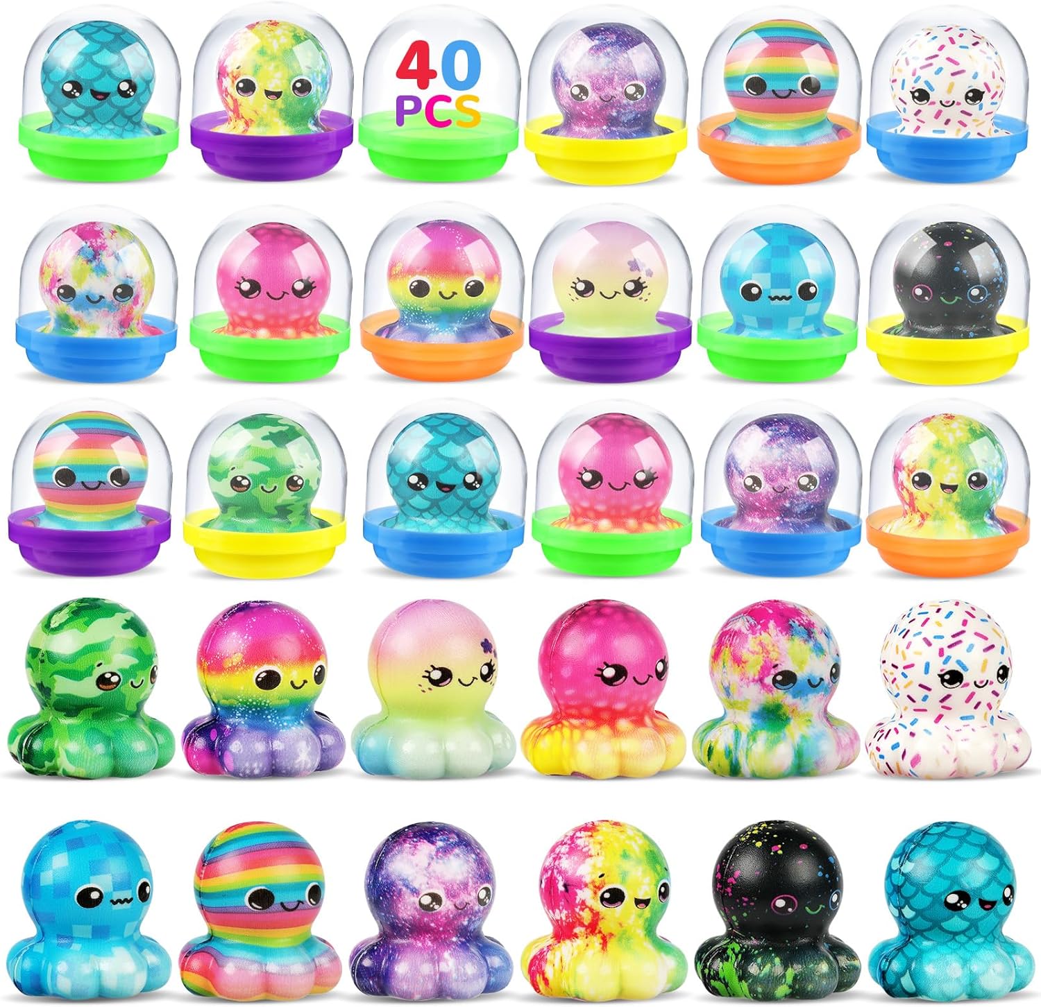 40 Pack Octopus Slow Rising Squishy Toys with Capsules, Octopus Party Favors for Kids, Bulk Stress Relief Fidget Toys, Classroom Rewards, Treasure Box Prizes, Claw Machine Toys, Easter Basket Stuffers