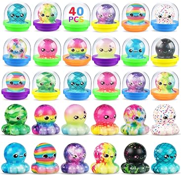 40 Pack Octopus Slow Rising Squishy Toys with Capsules, Octopus Party Favors for Kids, Goodie Bag Stuffers, Pinata Stuffers, Birthday Gifts, Classroom Rewards, Treasure Box Prizes, Claw Machine Toys